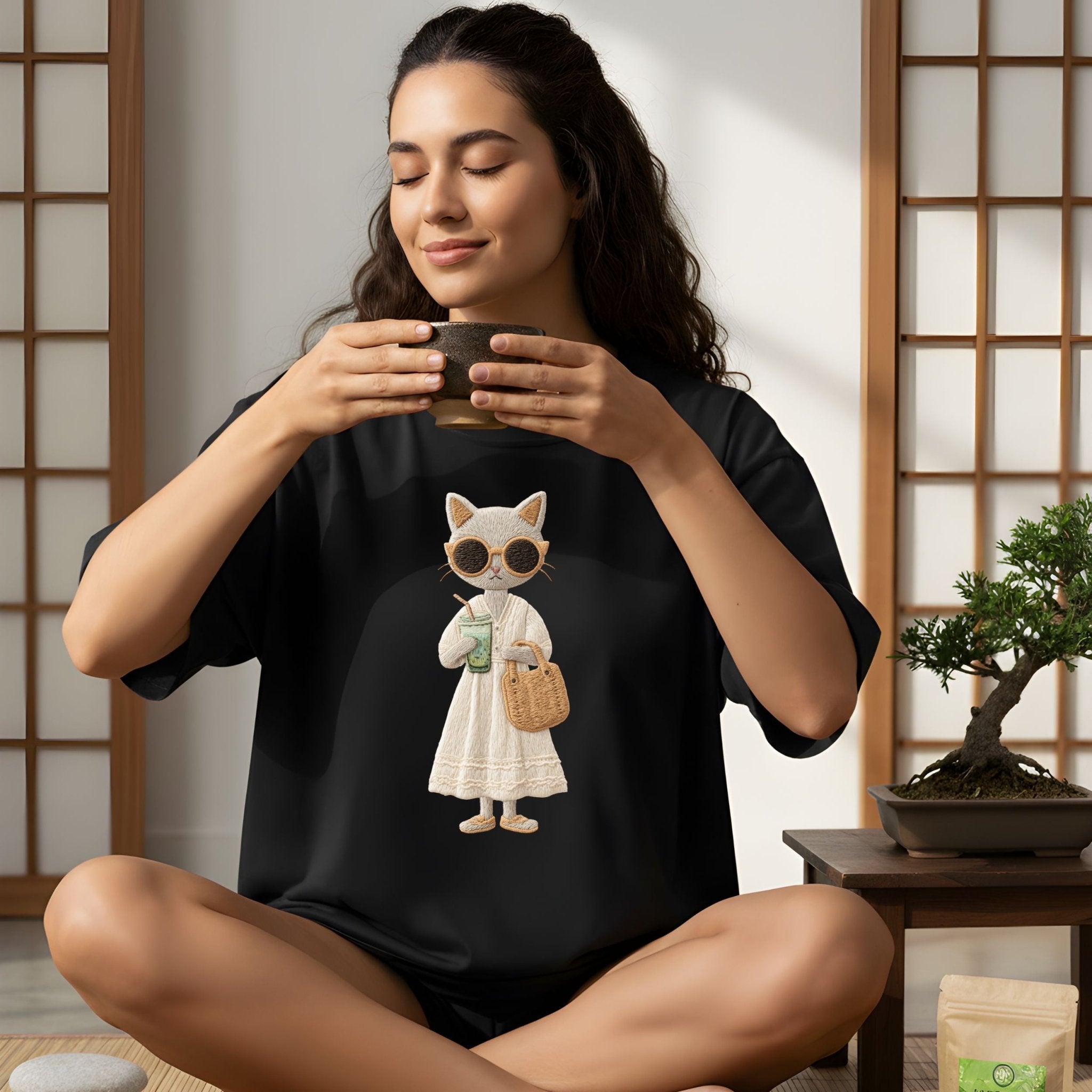 Matcha Moments Kitty T-Shirt – Soft Neutral Style - Craig Michael Design