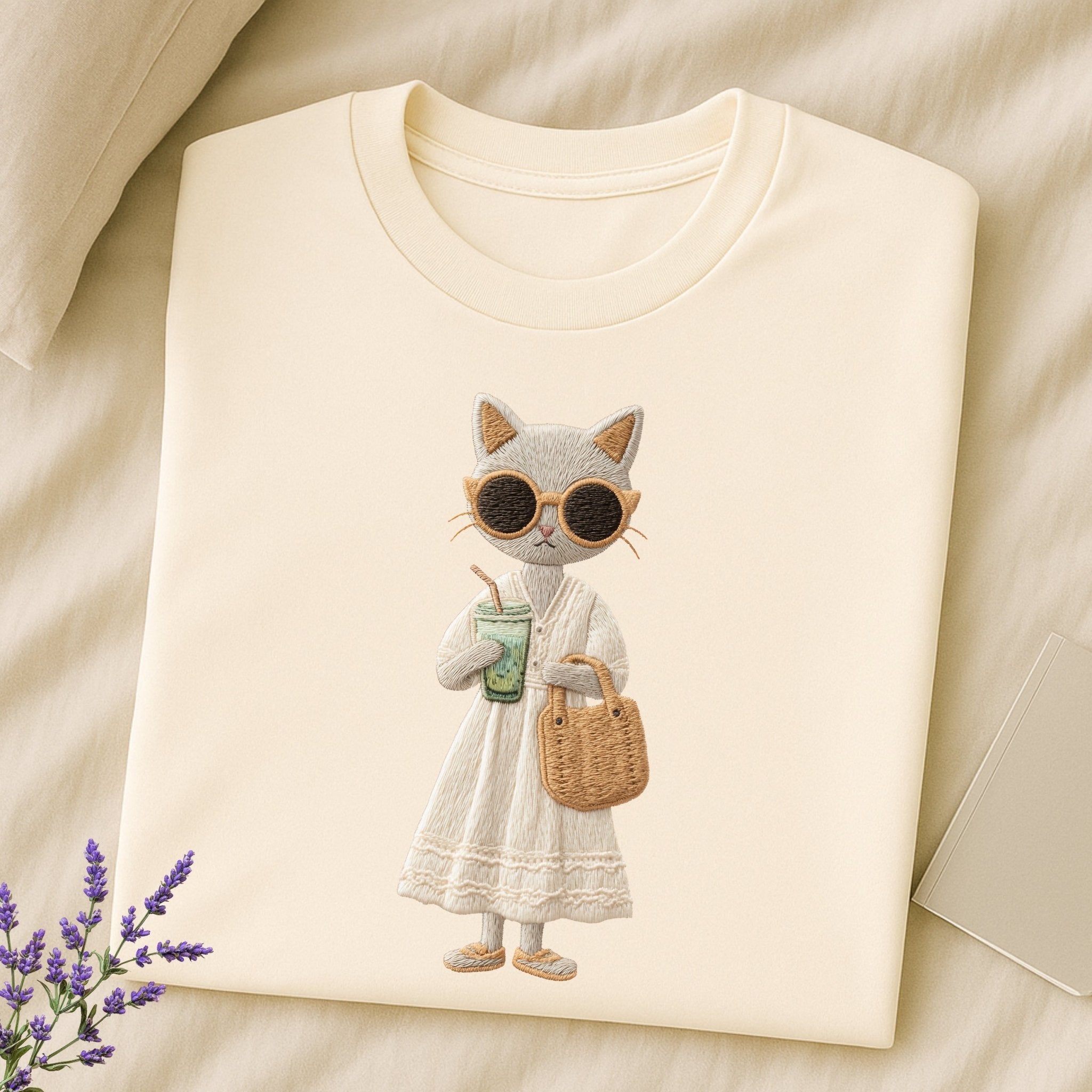 Matcha Moments Kitty T-Shirt – Soft Neutral Style - Craig Michael Design