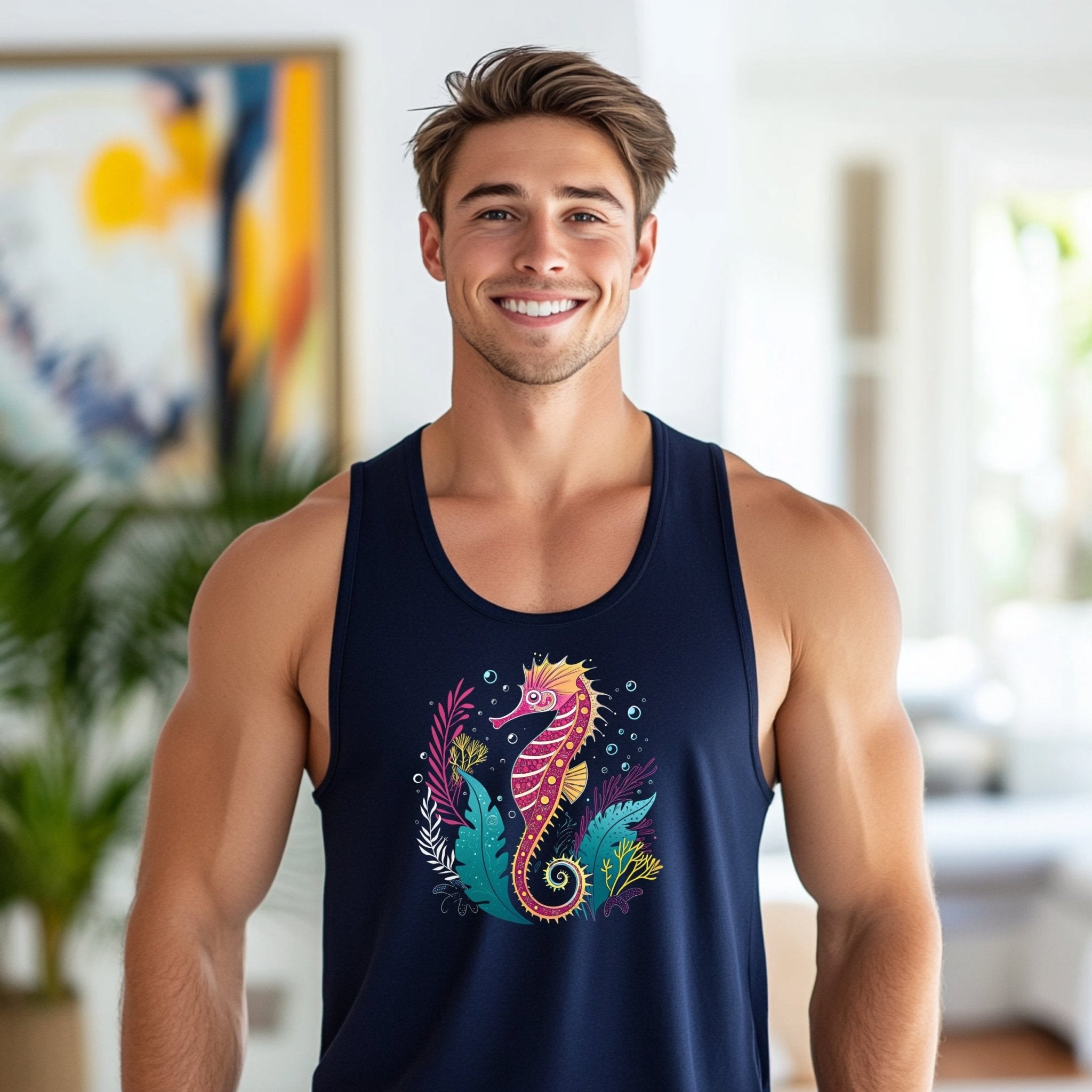 Mens Graphic Tank Top, Summer Beachwear, Nautical Design Tee, Great Barrier Reef Inspired, Casual Sleeveless Shirt - Craig Michael Design