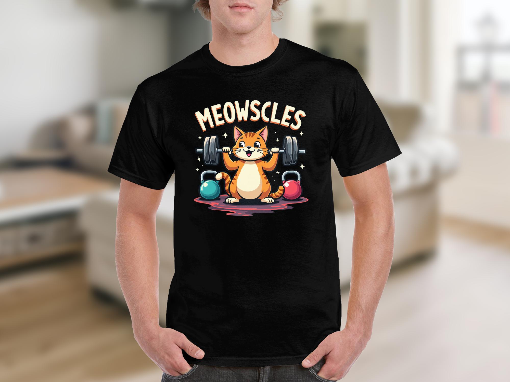 Meowscles Weightlifting Cat Funny T-Shirt for Fitness Lovers, Cute Workout Cat Tee, Gym Enthusiast Cat Graphic Shirt - Craig Michael Design