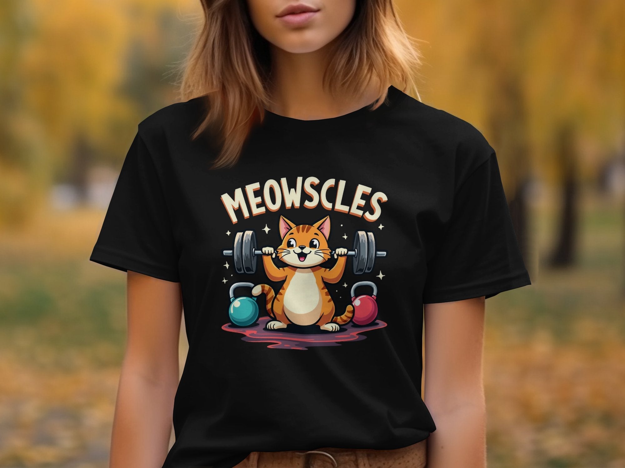 Meowscles Weightlifting Cat Funny T-Shirt for Fitness Lovers, Cute Workout Cat Tee, Gym Enthusiast Cat Graphic Shirt - Craig Michael Design