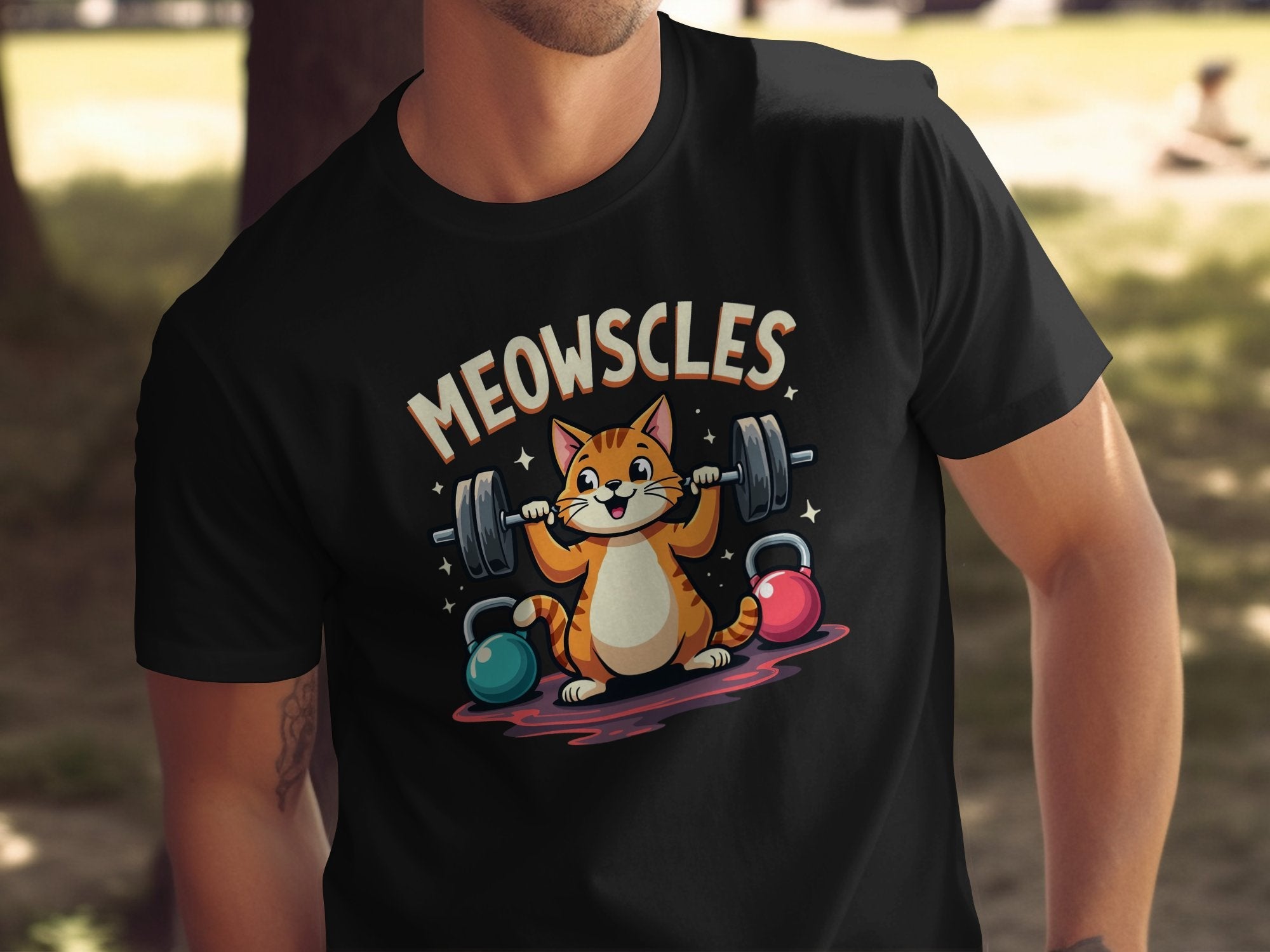 Meowscles Weightlifting Cat Funny T-Shirt for Fitness Lovers, Cute Workout Cat Tee, Gym Enthusiast Cat Graphic Shirt - Craig Michael Design