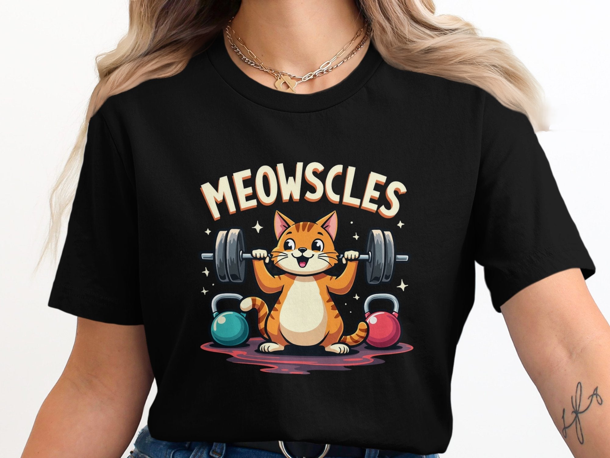 Meowscles Weightlifting Cat Funny T-Shirt for Fitness Lovers, Cute Workout Cat Tee, Gym Enthusiast Cat Graphic Shirt - Craig Michael Design