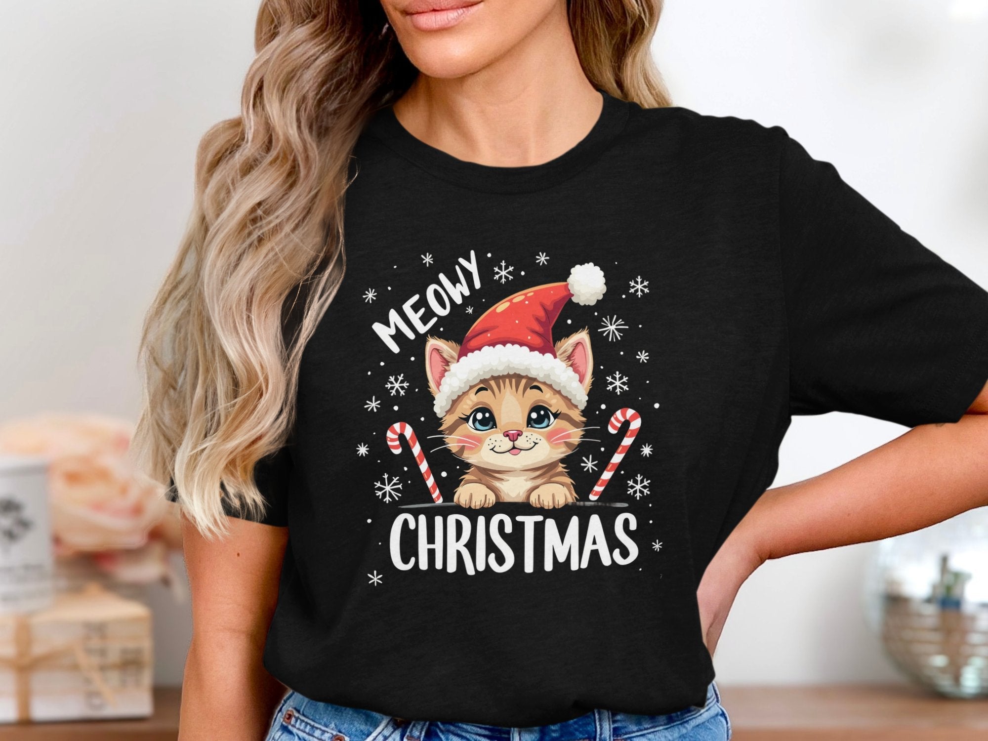 Meowy Christmas Cat T-Shirt, Cute Kitten Christmas Shirt, Fun Holiday Tee, Christmas Gift Idea, Cat Lover Shirt, Festive Cat Apparel - Craig Michael Design