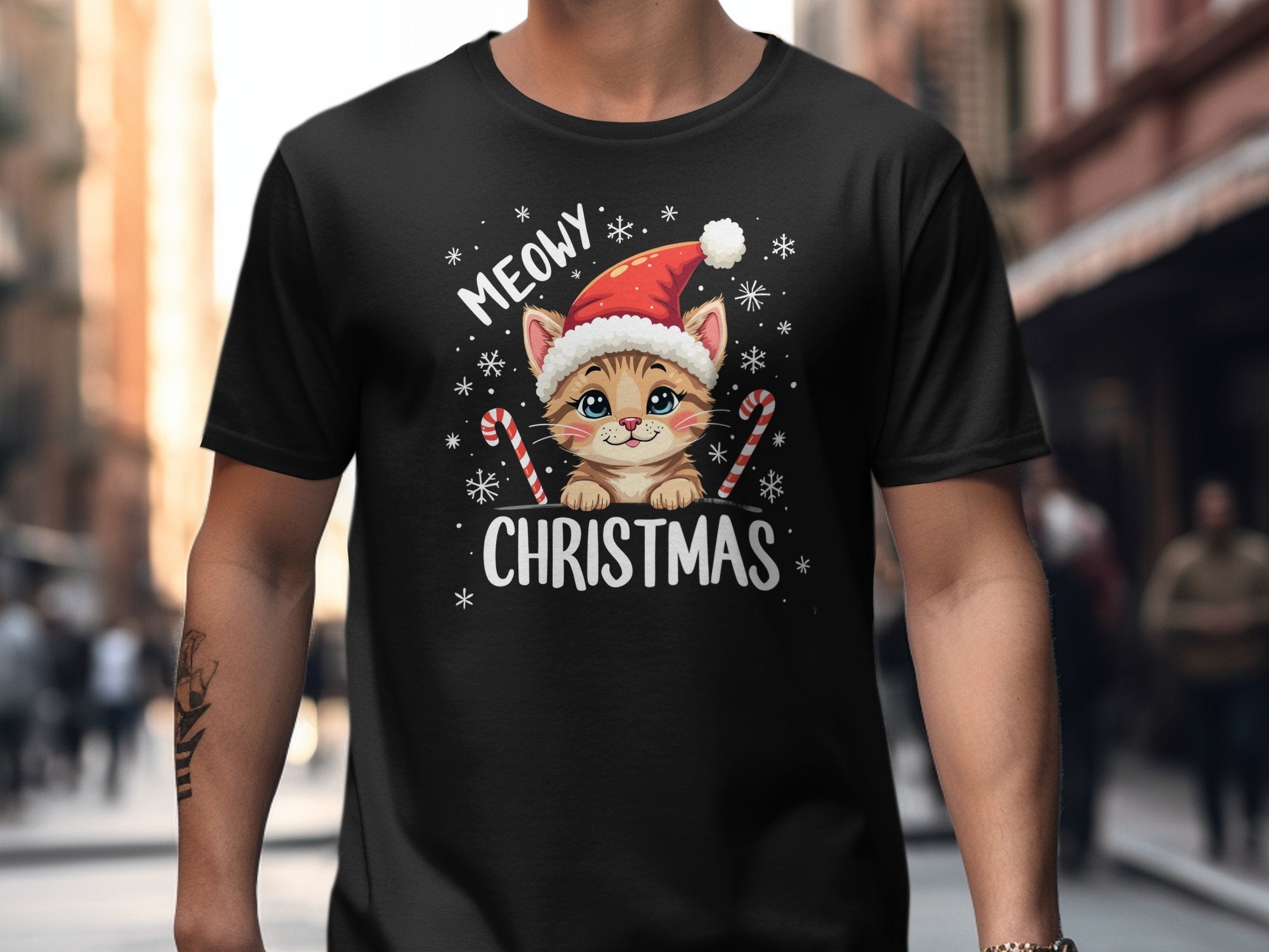 Meowy Christmas Cat T-Shirt, Cute Kitten Christmas Shirt, Fun Holiday Tee, Christmas Gift Idea, Cat Lover Shirt, Festive Cat Apparel - Craig Michael Design