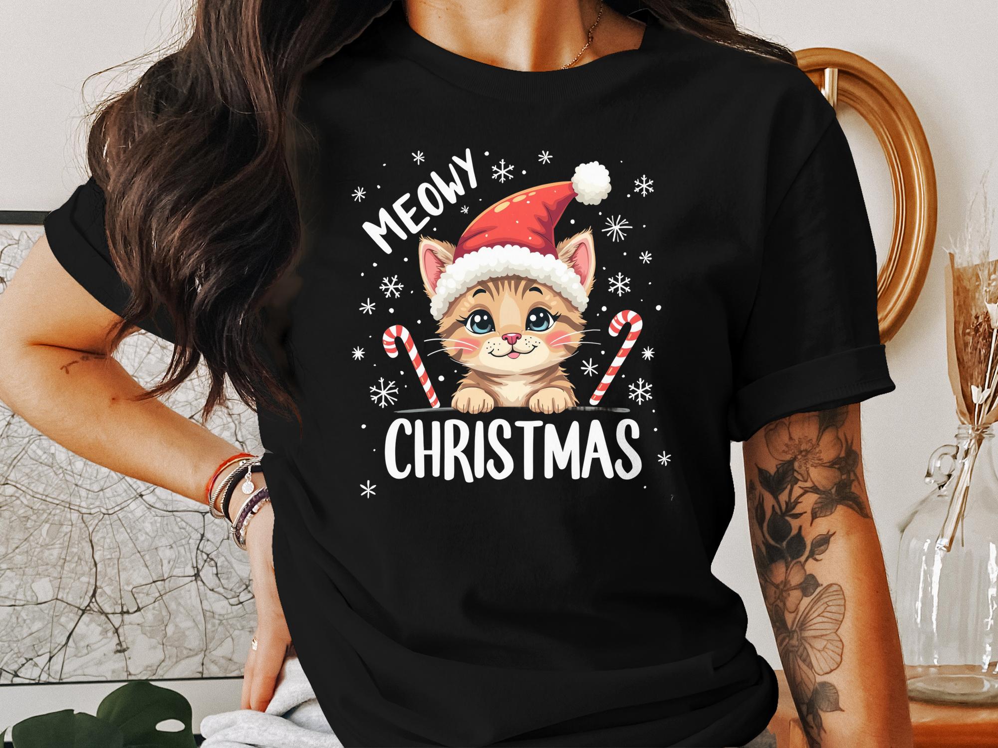 Meowy Christmas Cat T-Shirt, Cute Kitten Christmas Shirt, Fun Holiday Tee, Christmas Gift Idea, Cat Lover Shirt, Festive Cat Apparel - Craig Michael Design