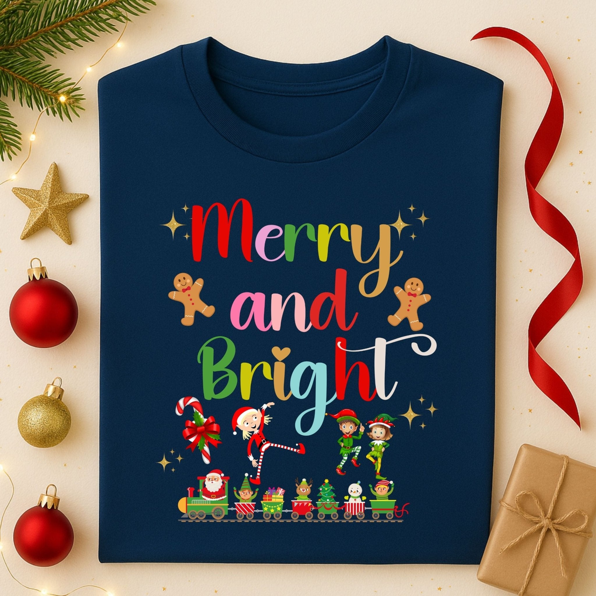 Merry and Bright Christmas T-Shirt, Colourful Holiday Tee - Craig Michael Design
