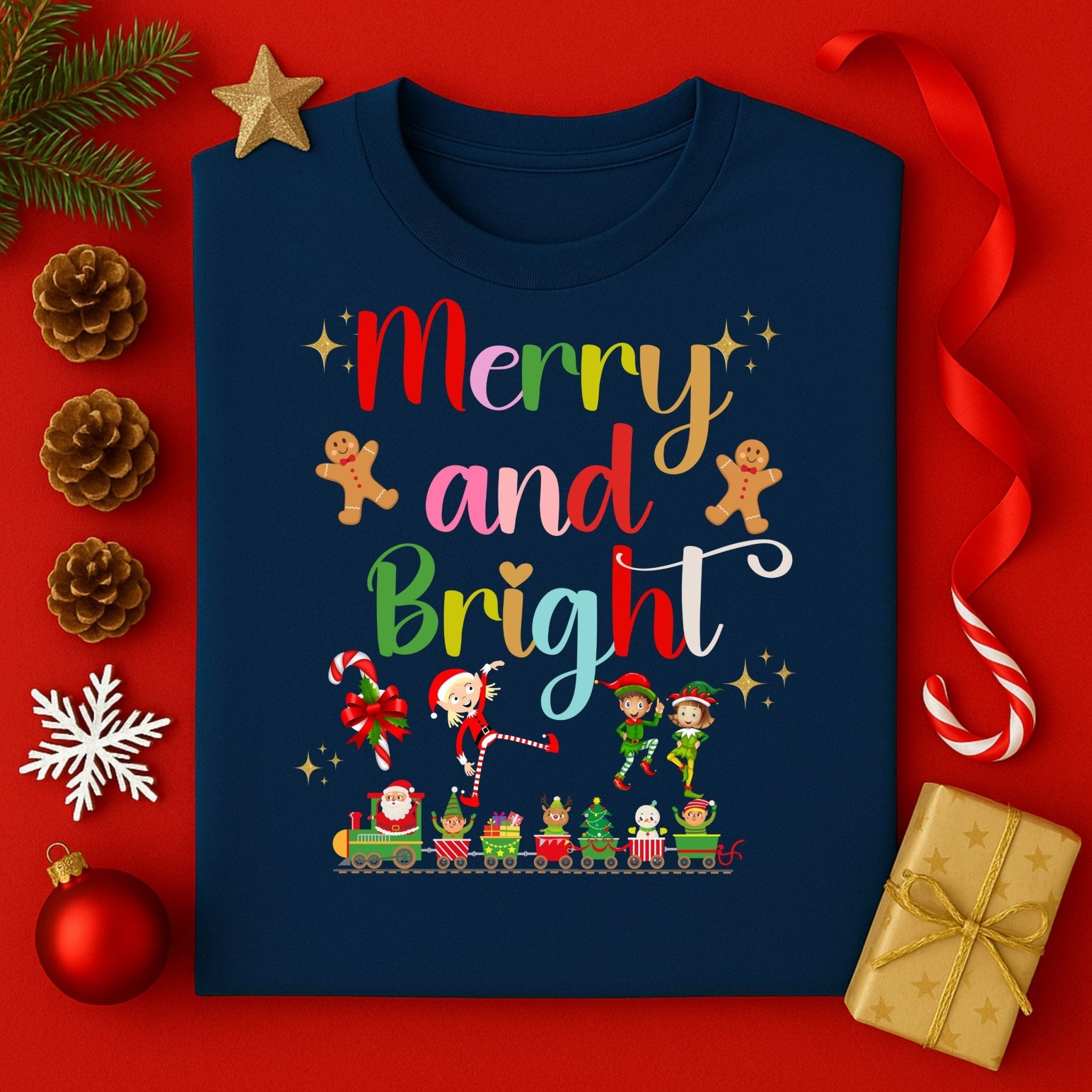 Merry and Bright Christmas T-Shirt, Colourful Holiday Tee - Craig Michael Design