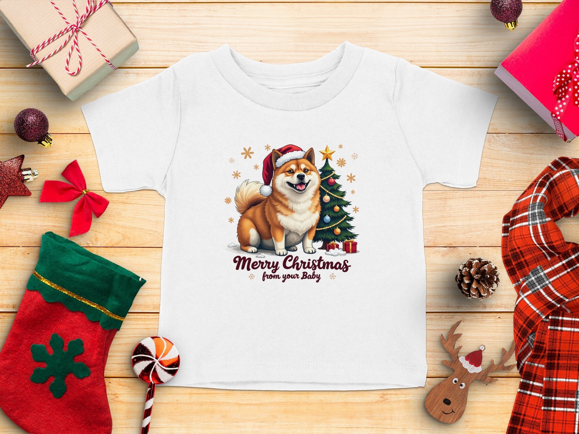 Merry Christmas Akita Dog T-Shirt, Cute Akita Shirt with Santa Hat, Christmas Tree Gifts, Holiday Dog Lover Tee - Craig Michael Design