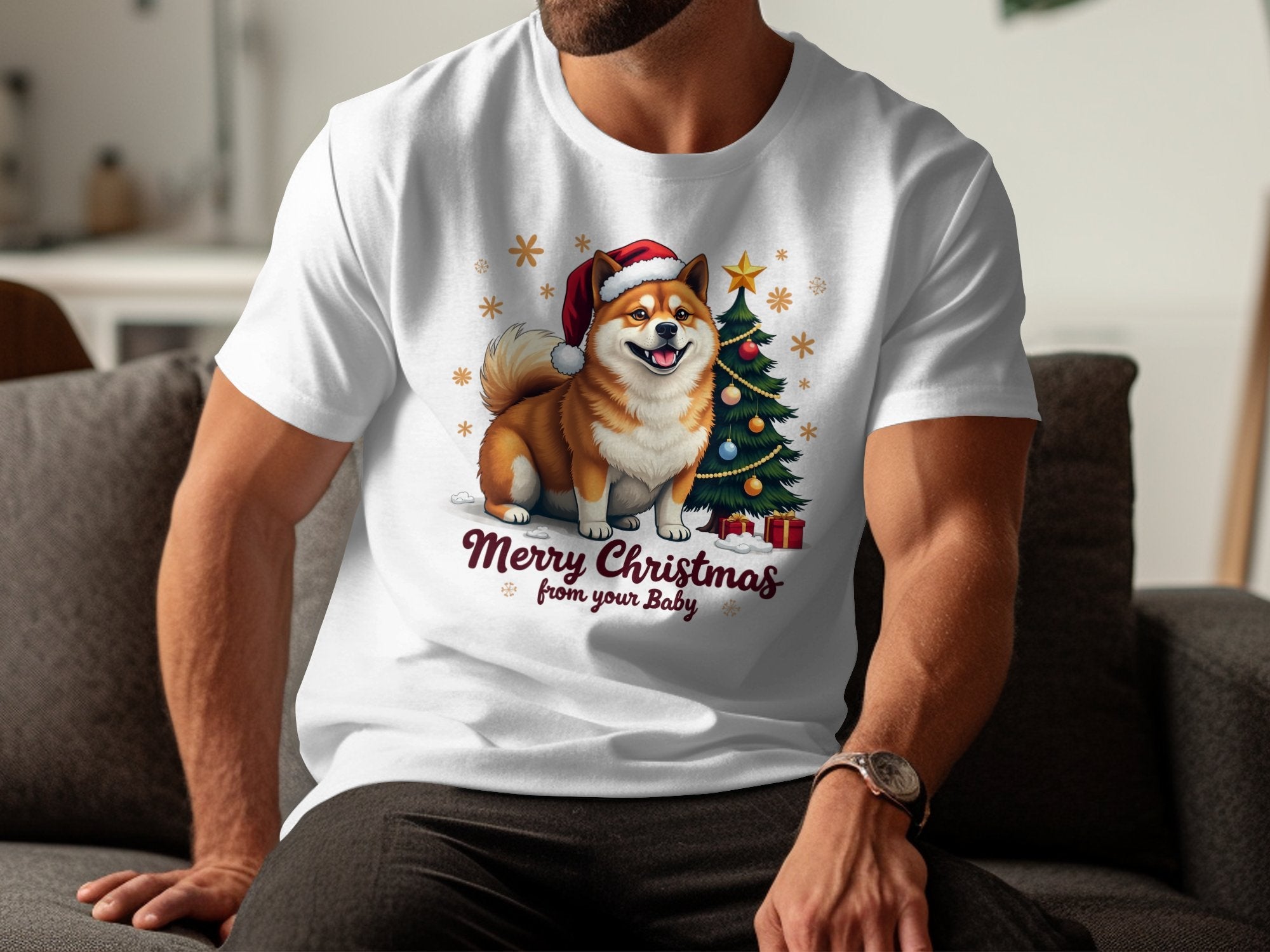 Merry Christmas Akita Dog T-Shirt, Cute Akita Shirt with Santa Hat, Christmas Tree Gifts, Holiday Dog Lover Tee - Craig Michael Design