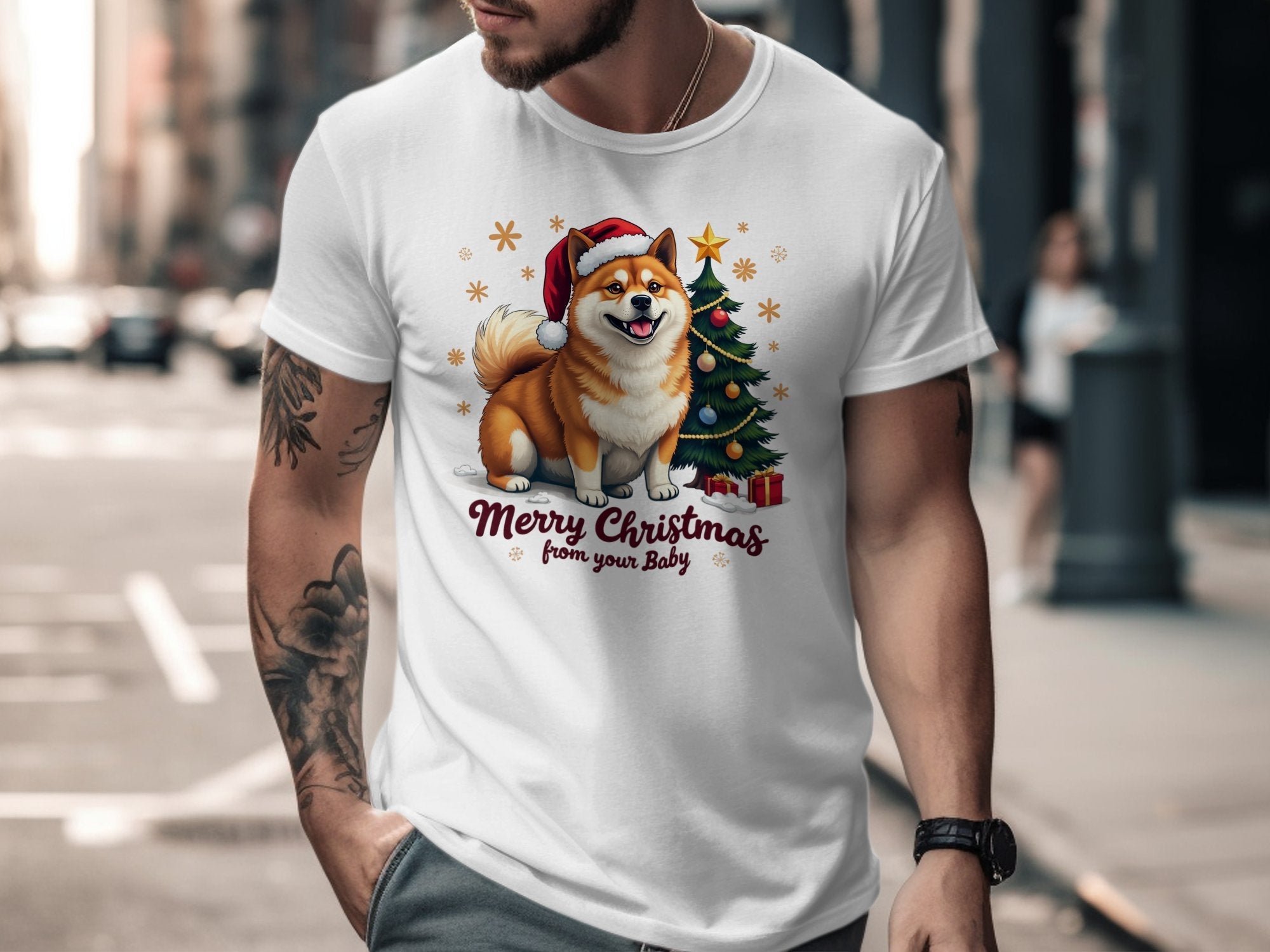 Merry Christmas Akita Dog T-Shirt, Cute Akita Shirt with Santa Hat, Christmas Tree Gifts, Holiday Dog Lover Tee - Craig Michael Design