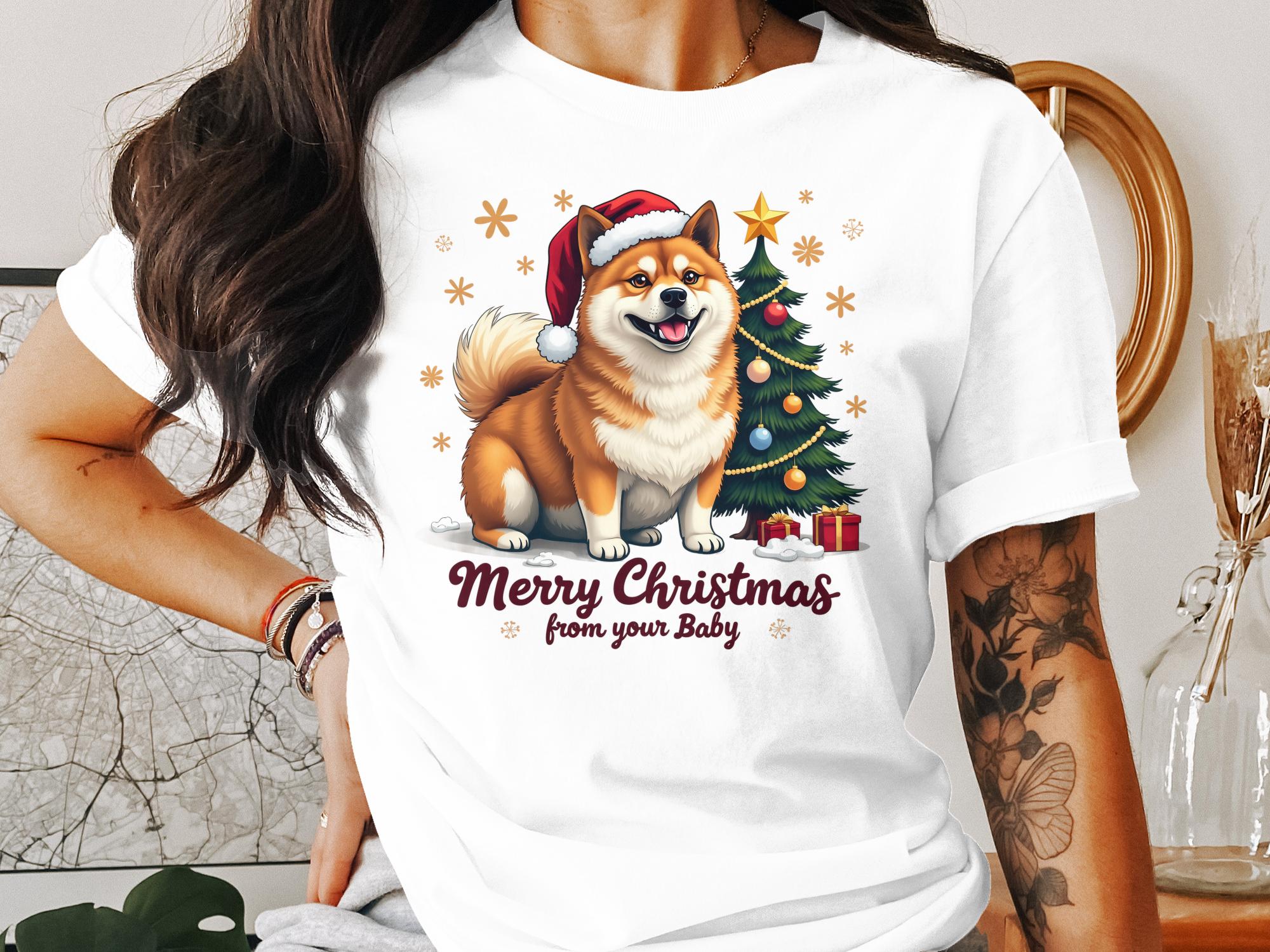 Merry Christmas Akita Dog T-Shirt, Cute Akita Shirt with Santa Hat, Christmas Tree Gifts, Holiday Dog Lover Tee - Craig Michael Design