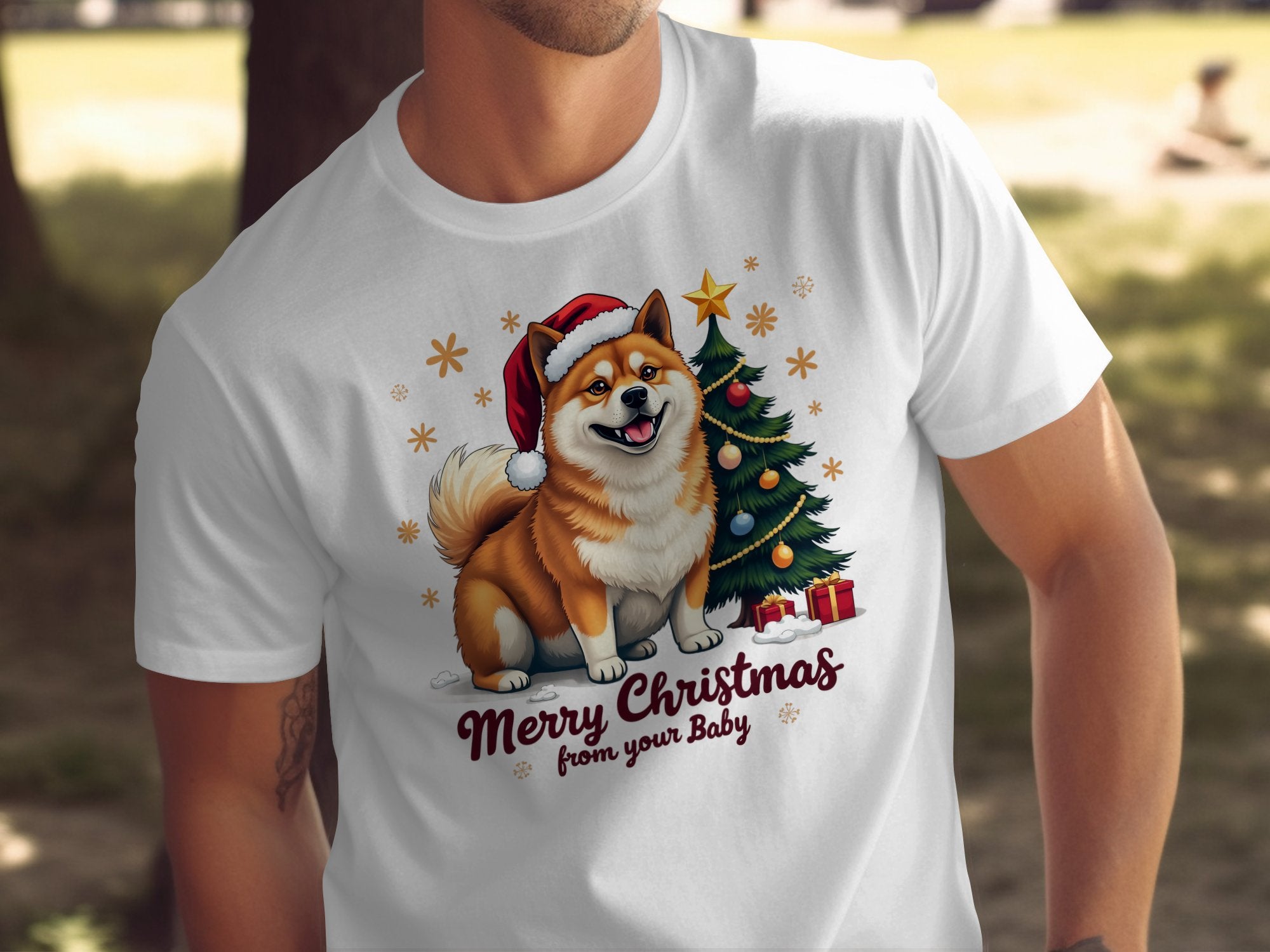 Merry Christmas Akita Dog T-Shirt, Cute Akita Shirt with Santa Hat, Christmas Tree Gifts, Holiday Dog Lover Tee - Craig Michael Design