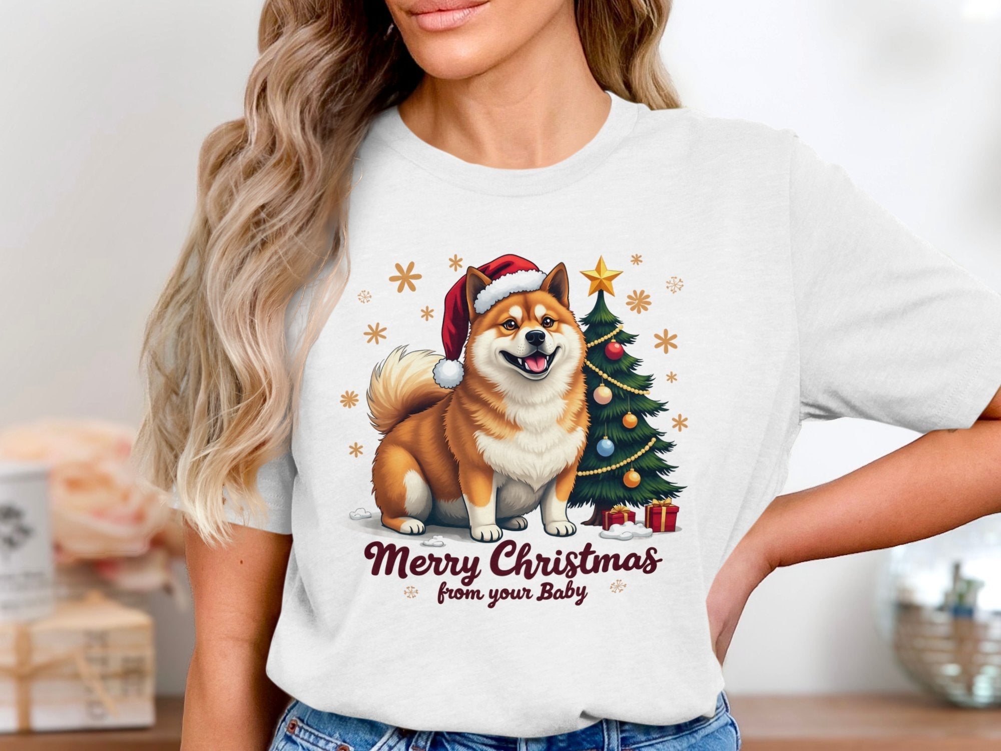 Merry Christmas Akita Dog T-Shirt, Cute Akita Shirt with Santa Hat, Christmas Tree Gifts, Holiday Dog Lover Tee - Craig Michael Design