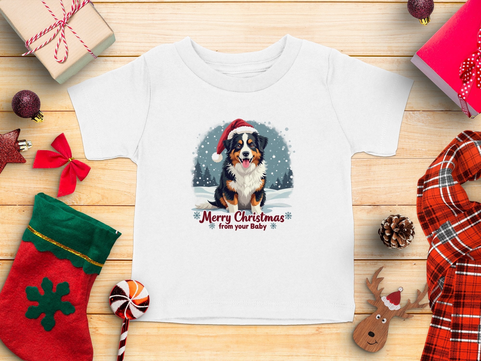 Merry Christmas Australian German Shepherd Dog T-Shirt, Festive Dog Lover Gift Tee, Cute Christmas Pet Shirt, Holiday Dog Print Top - Craig Michael Design