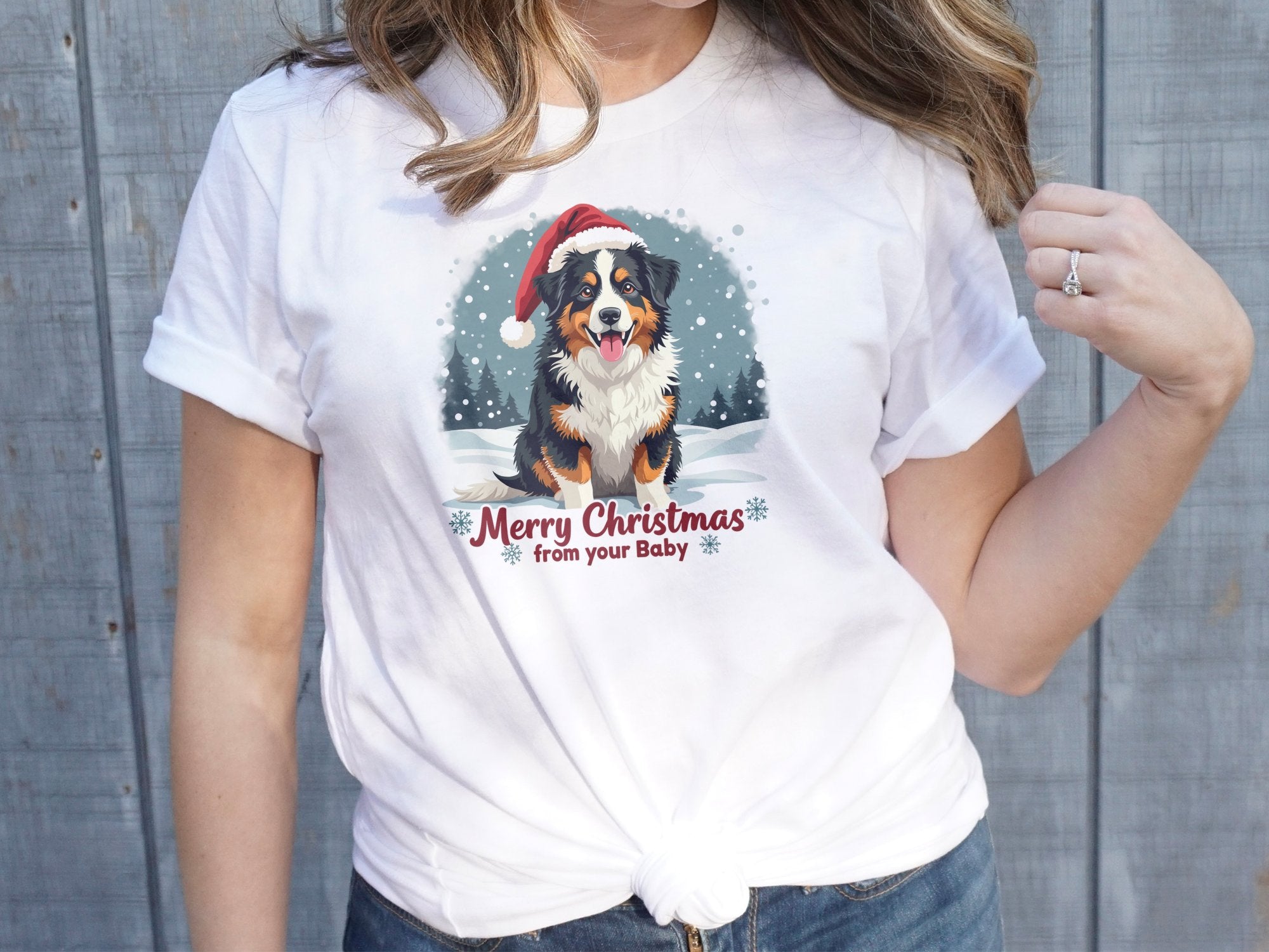 Merry Christmas Australian German Shepherd Dog T-Shirt, Festive Dog Lover Gift Tee, Cute Christmas Pet Shirt, Holiday Dog Print Top - Craig Michael Design