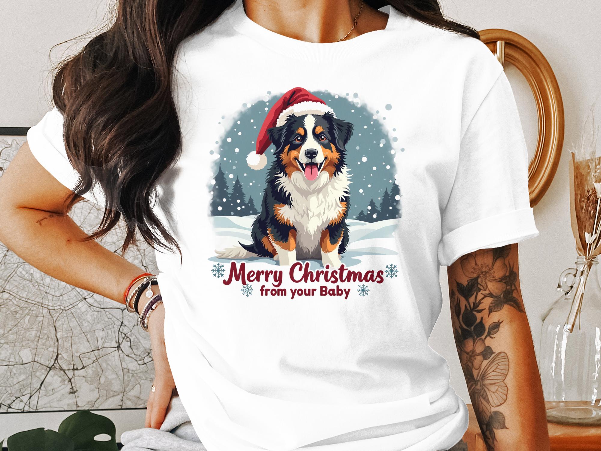 Merry Christmas Australian German Shepherd Dog T-Shirt, Festive Dog Lover Gift Tee, Cute Christmas Pet Shirt, Holiday Dog Print Top - Craig Michael Design