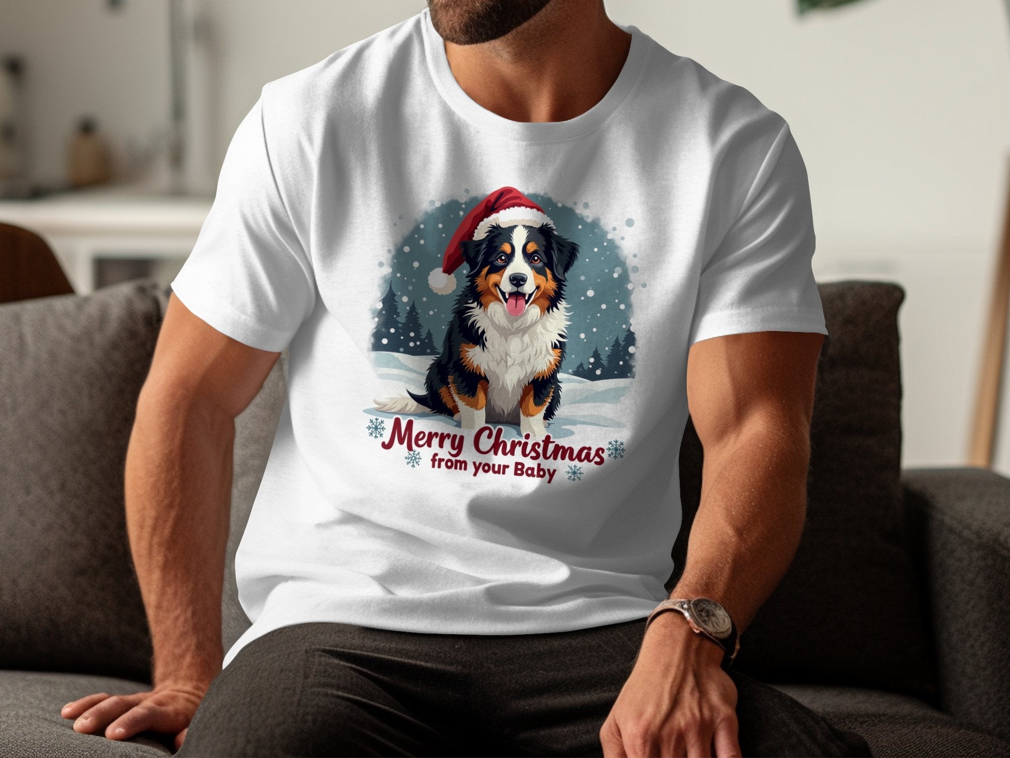 Merry Christmas Australian German Shepherd Dog T-Shirt, Festive Dog Lover Gift Tee, Cute Christmas Pet Shirt, Holiday Dog Print Top - Craig Michael Design