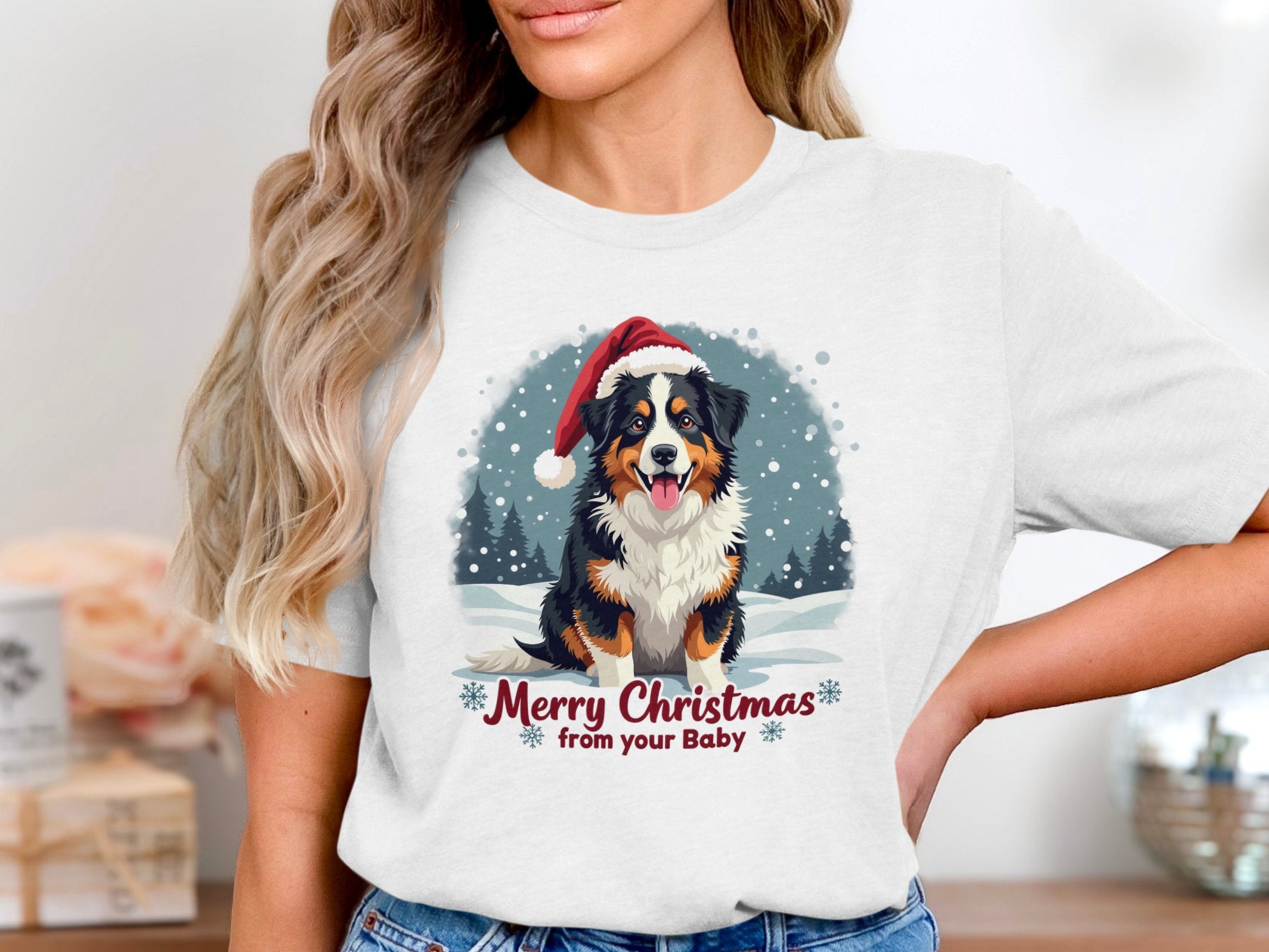 Merry Christmas Australian German Shepherd Dog T-Shirt, Festive Dog Lover Gift Tee, Cute Christmas Pet Shirt, Holiday Dog Print Top - Craig Michael Design