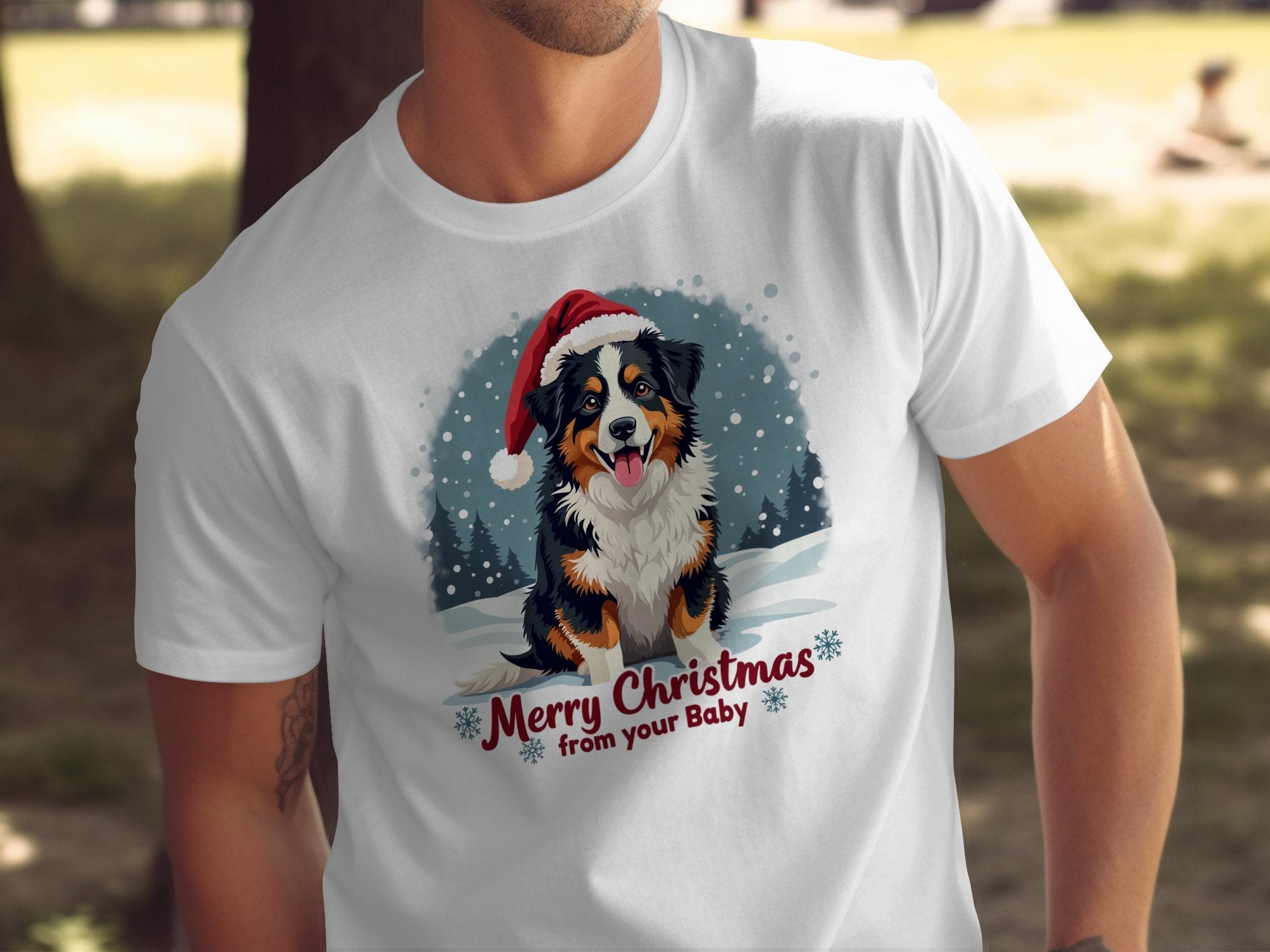 Merry Christmas Australian German Shepherd Dog T-Shirt, Festive Dog Lover Gift Tee, Cute Christmas Pet Shirt, Holiday Dog Print Top - Craig Michael Design