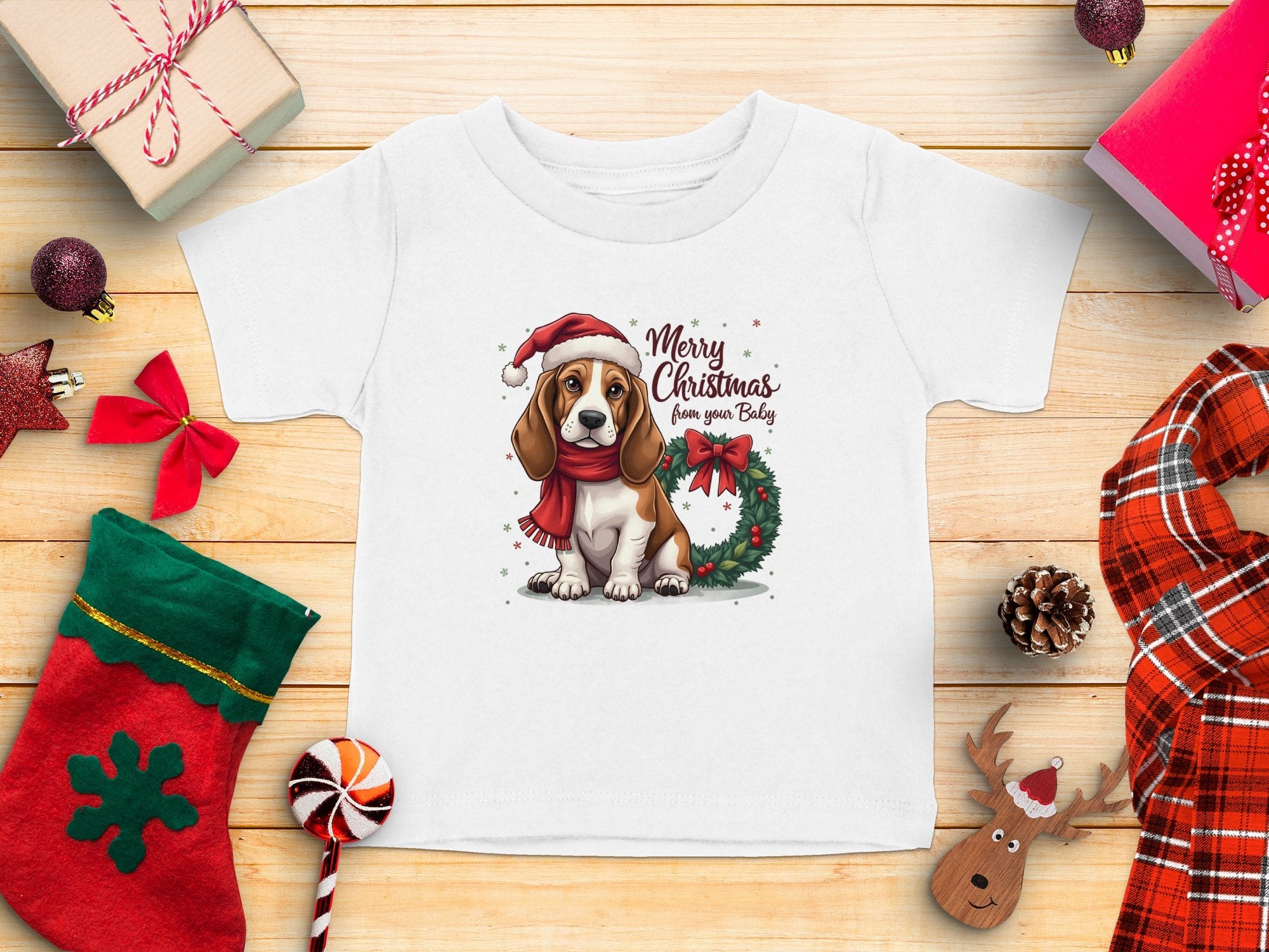 Merry Christmas Basset Hound Dog TShirt Festive Basset Hound Shirt Dog Lover Christmas Gift Cute Dog Holiday Tee - Craig Michael Design