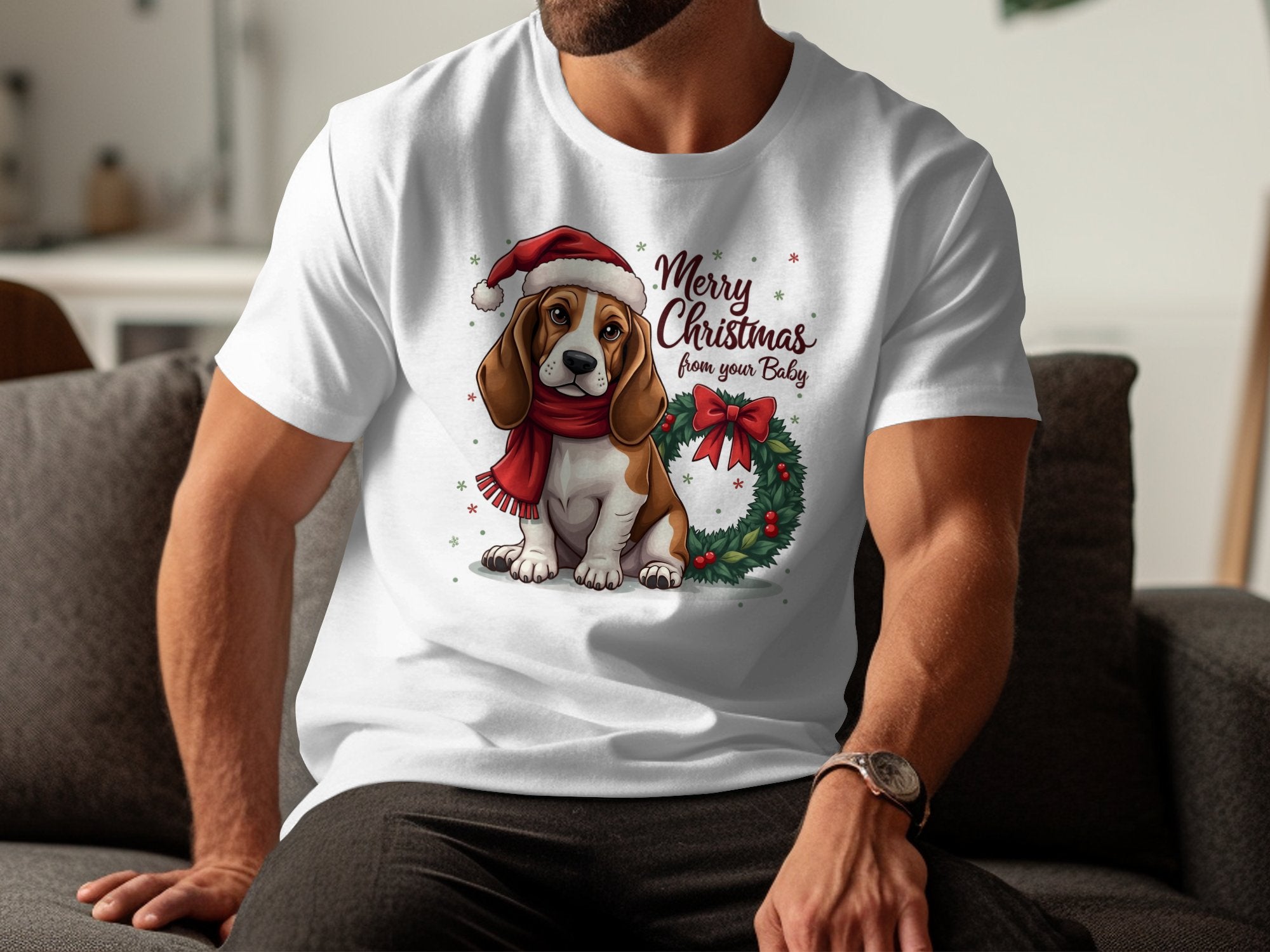 Merry Christmas Basset Hound Dog TShirt Festive Basset Hound Shirt Dog Lover Christmas Gift Cute Dog Holiday Tee - Craig Michael Design