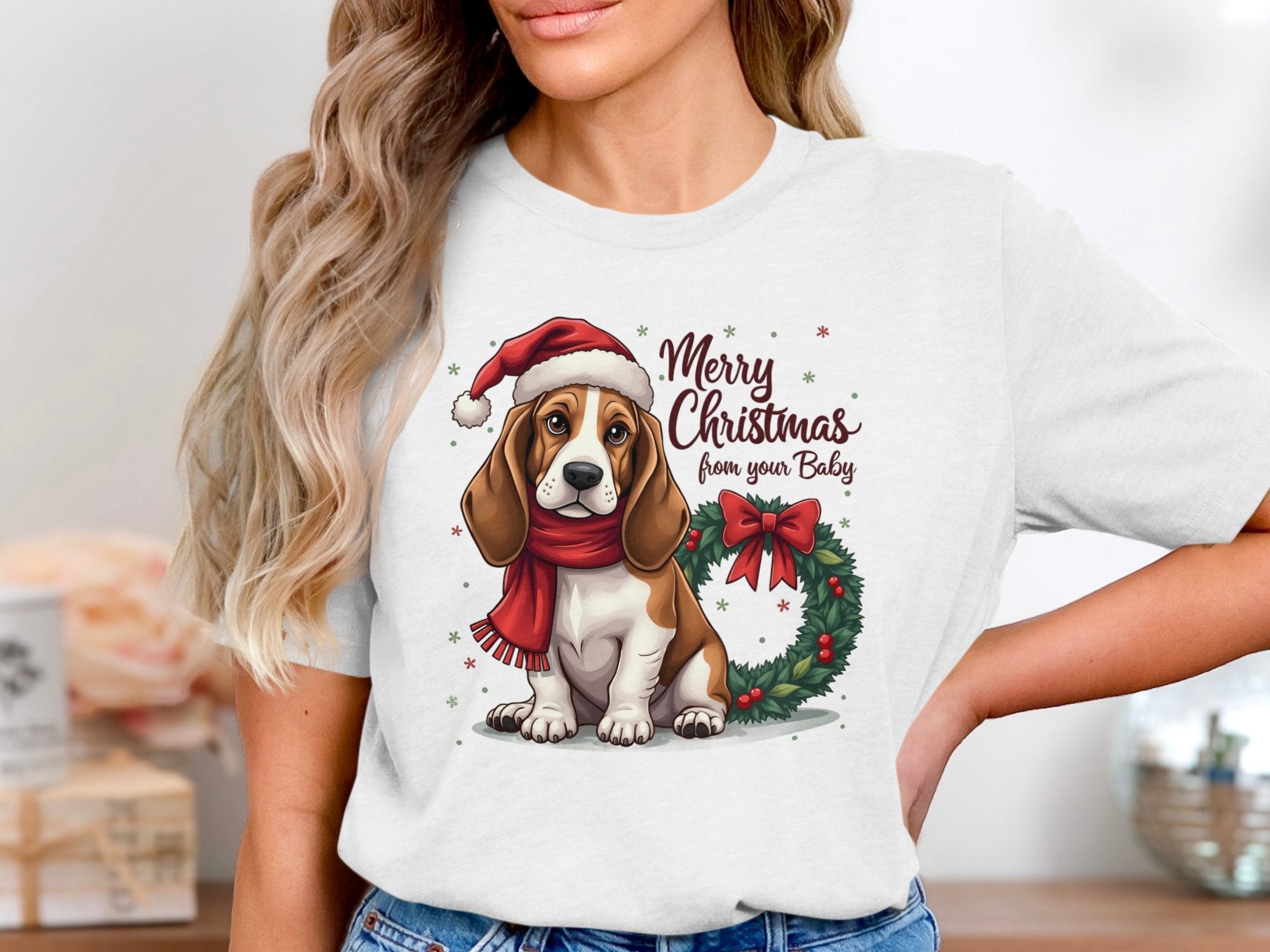 Merry Christmas Basset Hound Dog TShirt Festive Basset Hound Shirt Dog Lover Christmas Gift Cute Dog Holiday Tee - Craig Michael Design