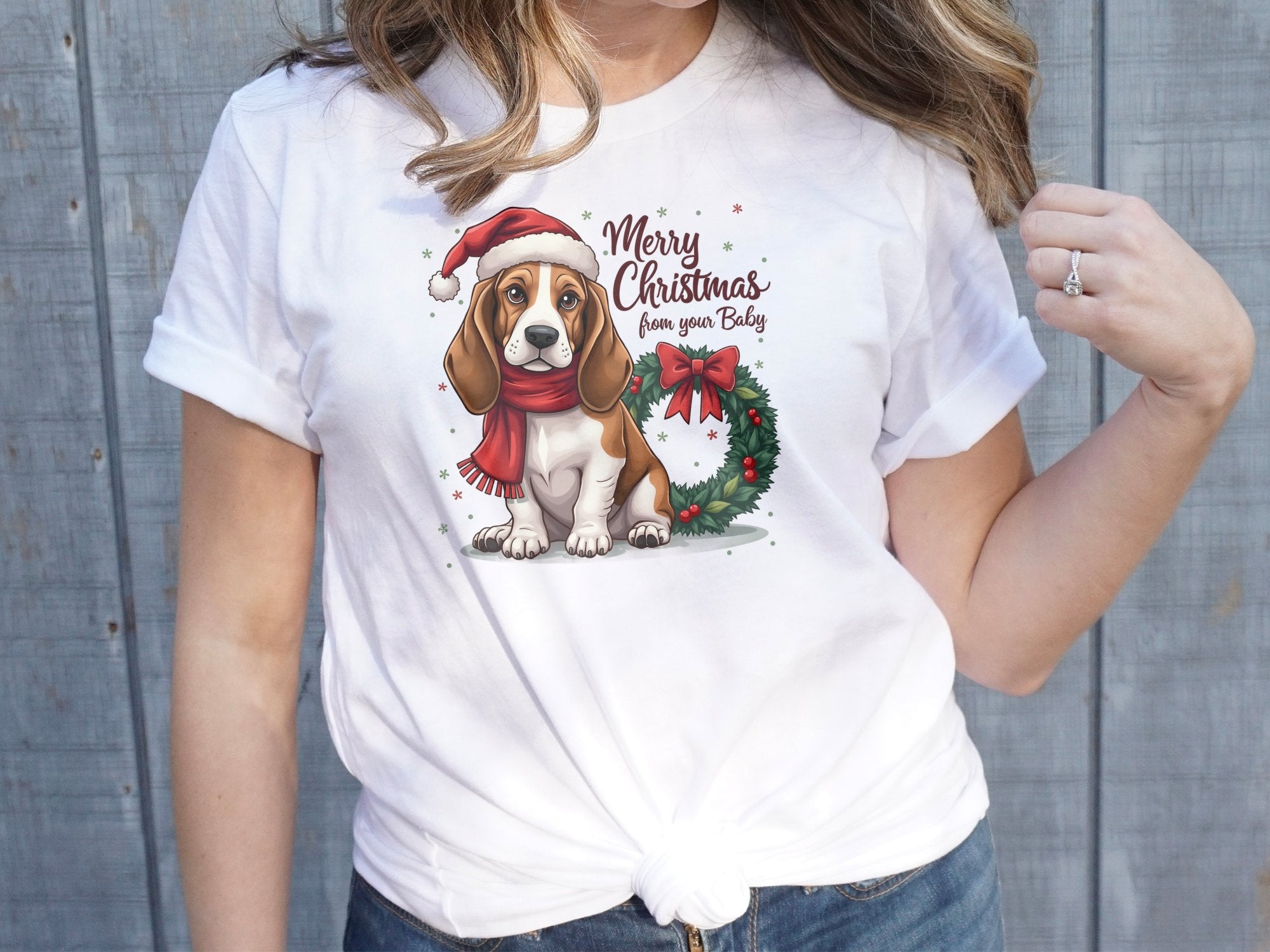 Merry Christmas Basset Hound Dog TShirt Festive Basset Hound Shirt Dog Lover Christmas Gift Cute Dog Holiday Tee - Craig Michael Design