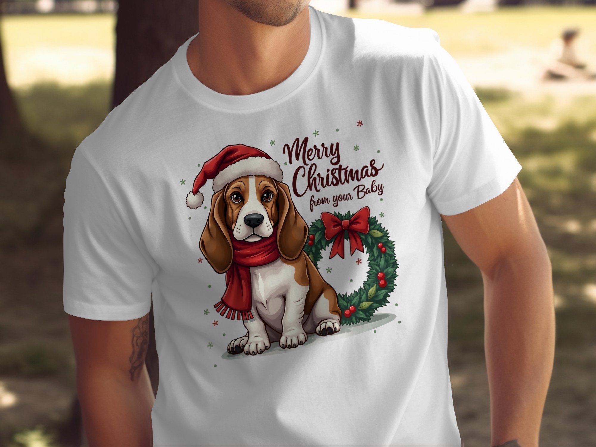 Merry Christmas Basset Hound Dog TShirt Festive Basset Hound Shirt Dog Lover Christmas Gift Cute Dog Holiday Tee - Craig Michael Design