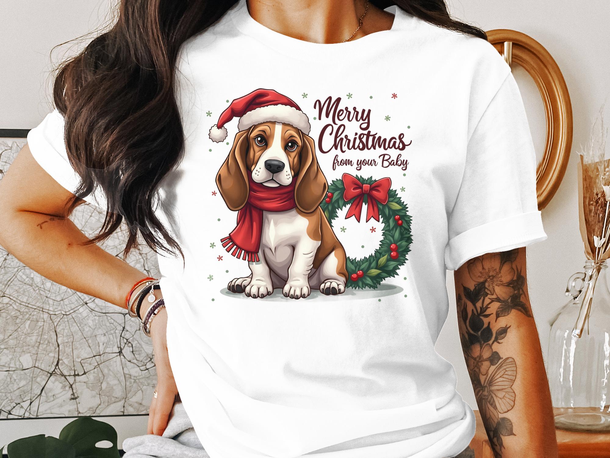 Merry Christmas Basset Hound Dog TShirt Festive Basset Hound Shirt Dog Lover Christmas Gift Cute Dog Holiday Tee - Craig Michael Design