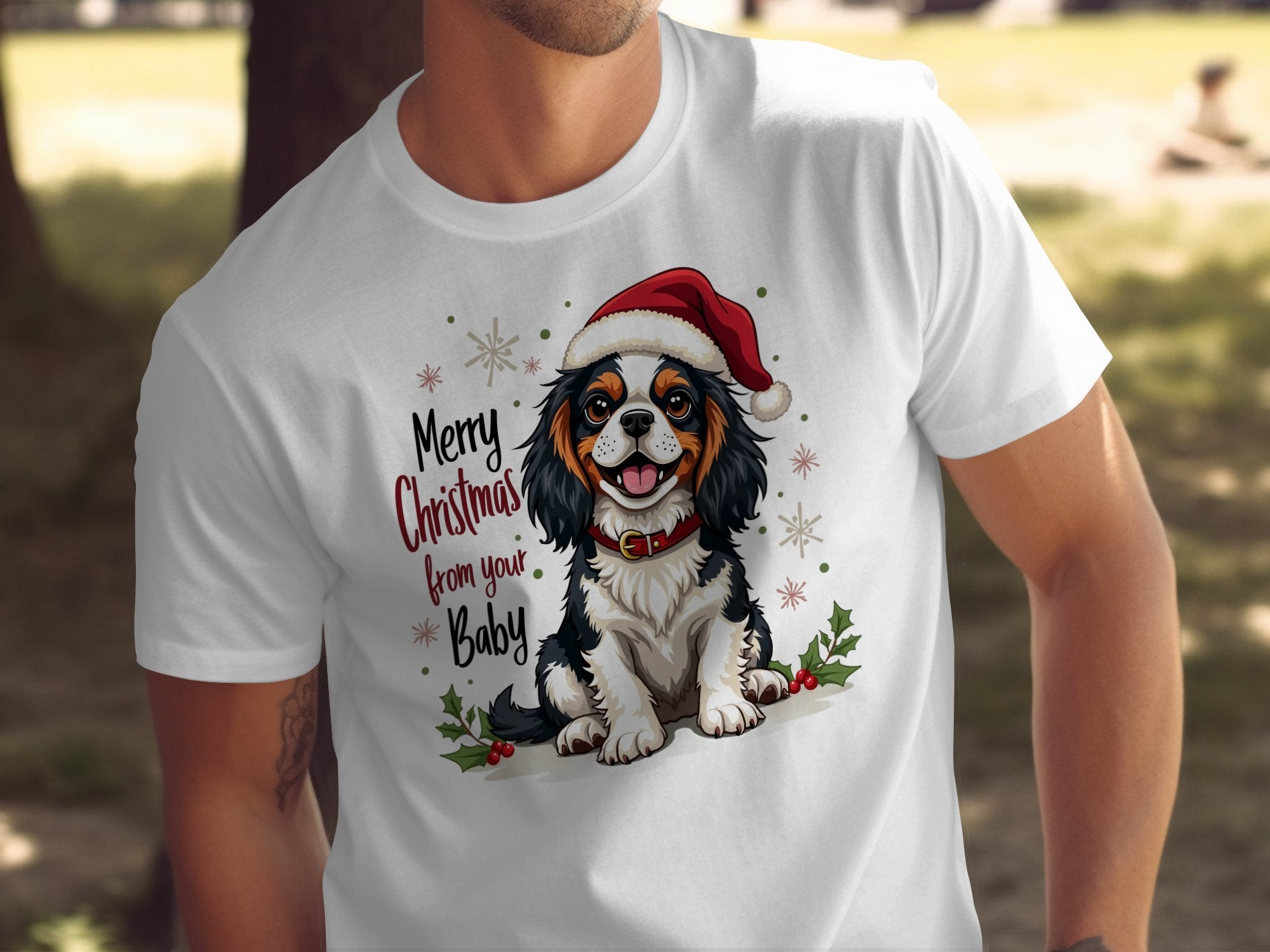 Merry Christmas from your Baby King Charles Spaniel T-Shirt, Cute Dog Holiday Shirt, Christmas Dog Lover Gift, Festive Pet Apparel - Craig Michael Design