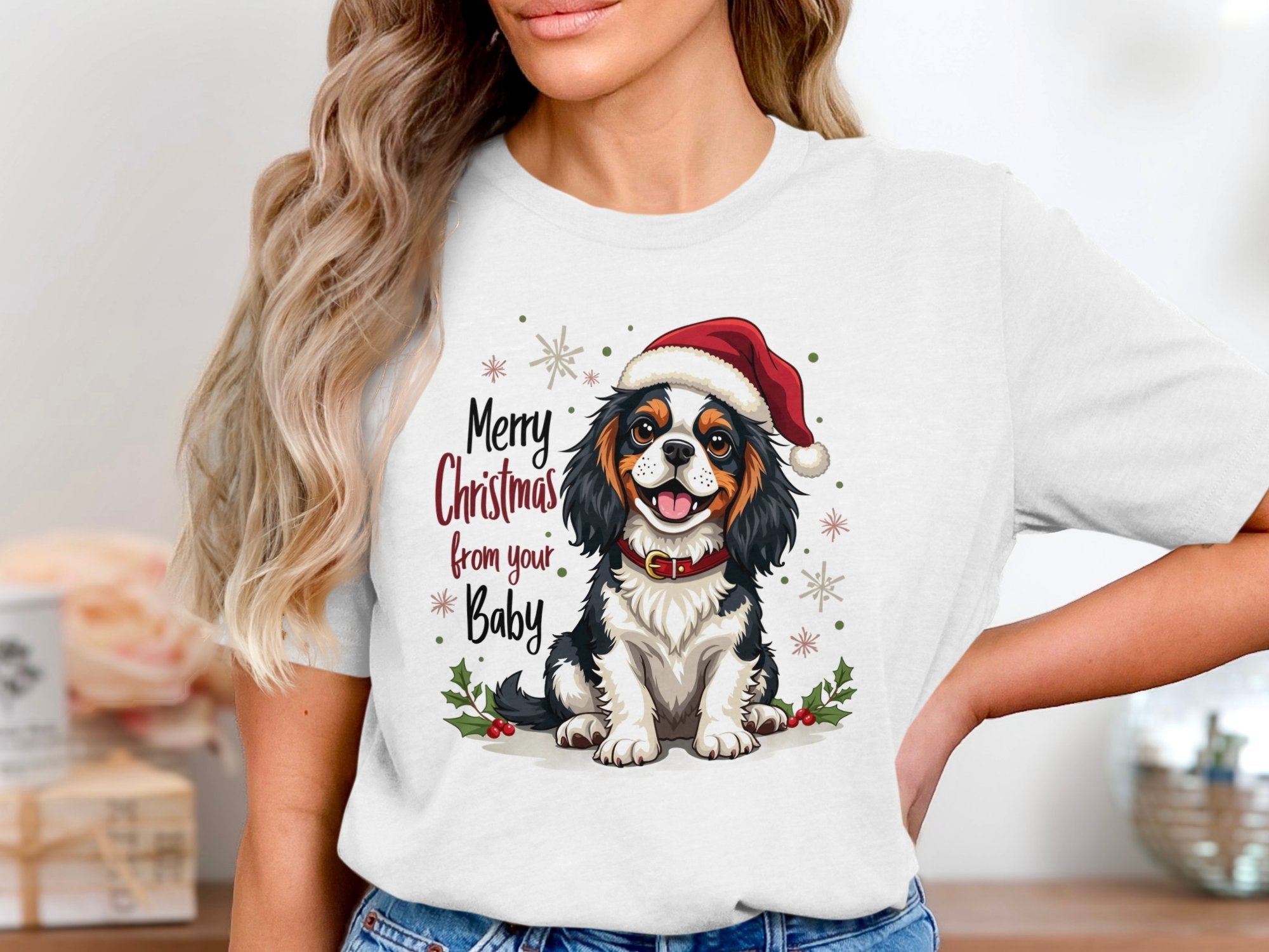 Merry Christmas from your Baby King Charles Spaniel T-Shirt, Cute Dog Holiday Shirt, Christmas Dog Lover Gift, Festive Pet Apparel - Craig Michael Design