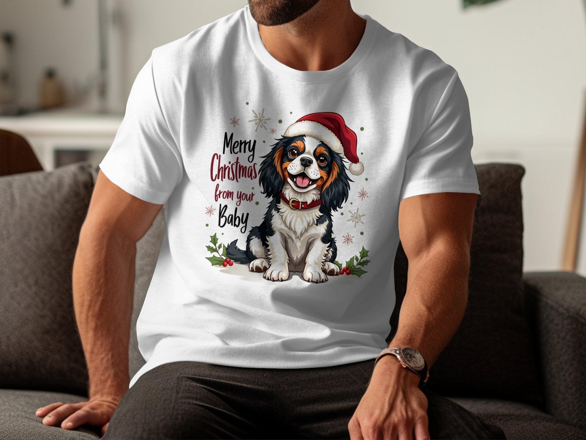 Merry Christmas from your Baby King Charles Spaniel T-Shirt, Cute Dog Holiday Shirt, Christmas Dog Lover Gift, Festive Pet Apparel - Craig Michael Design