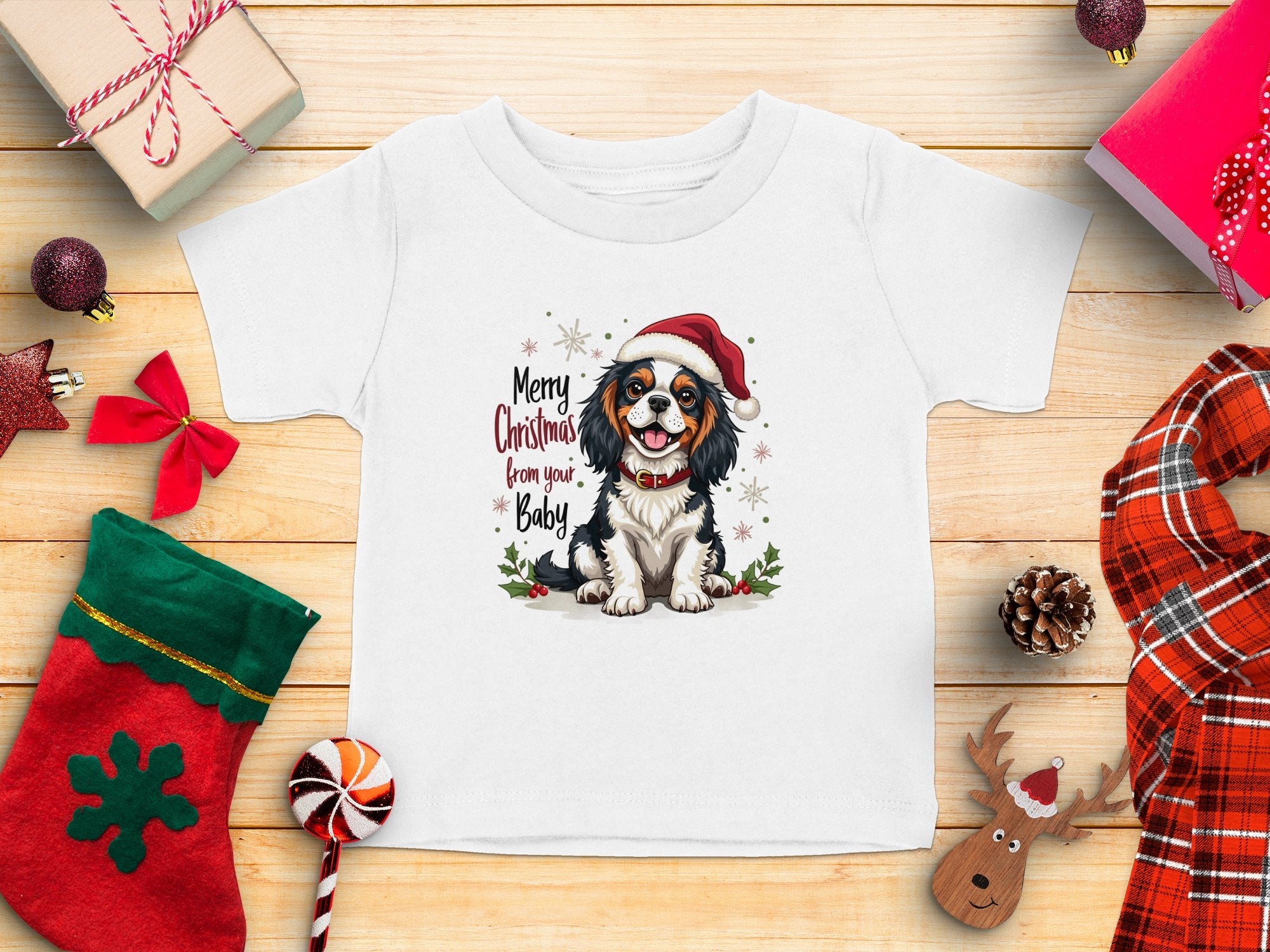 Merry Christmas from your Baby King Charles Spaniel T-Shirt, Cute Dog Holiday Shirt, Christmas Dog Lover Gift, Festive Pet Apparel - Craig Michael Design