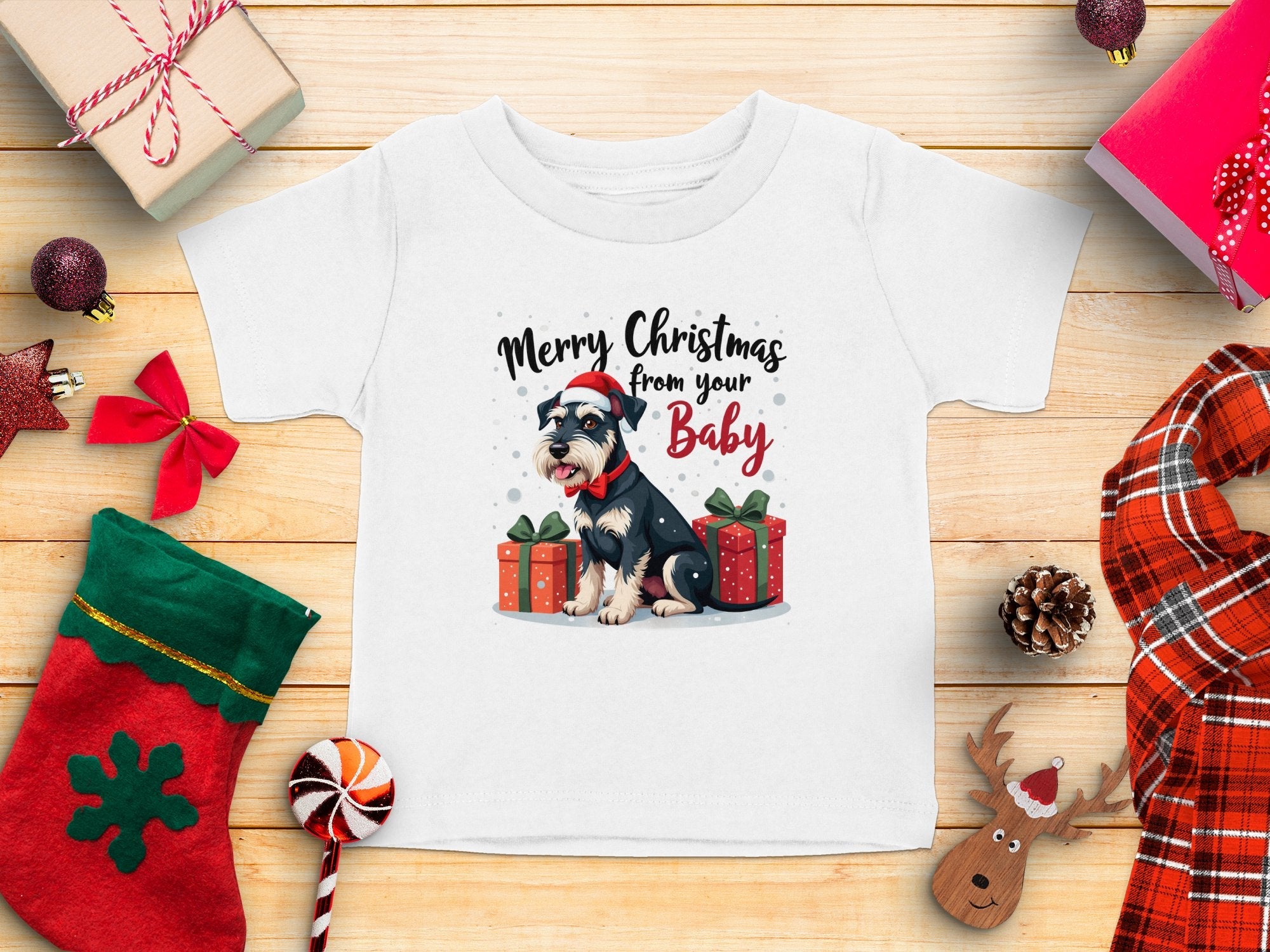 Merry Christmas from Your Baby Schnauzer Holiday TShirt Cute Schnauzer Gift Ideas for Dog Lovers Funny Xmas Dog Shirt - Craig Michael Design