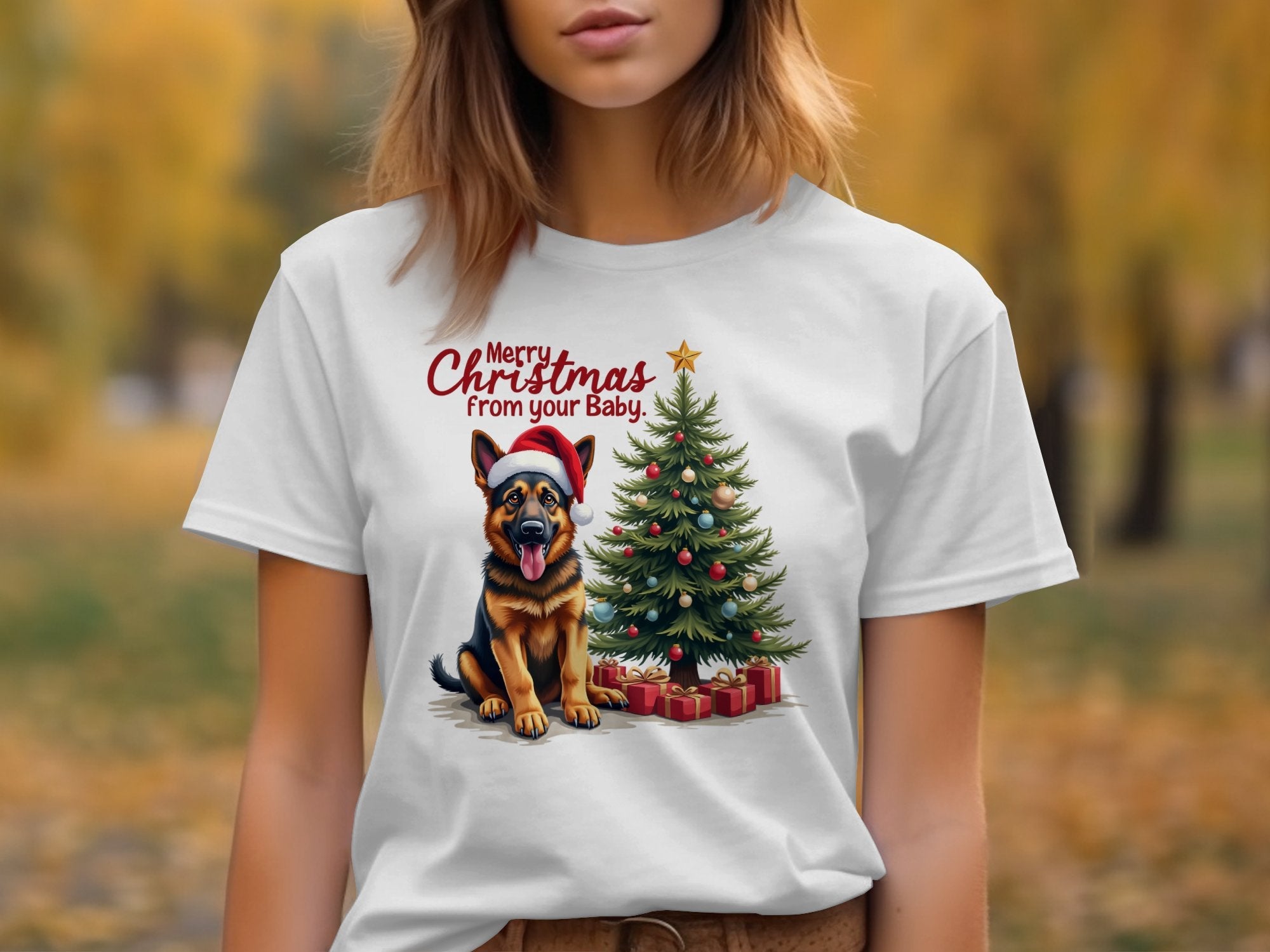 Merry Christmas German Shepherd T-Shirt, Dog Lover Christmas Tee, Cute German Shepherd Gift, Holiday Dog Shirt, Xmas Dog Tree Shirt - Craig Michael Design