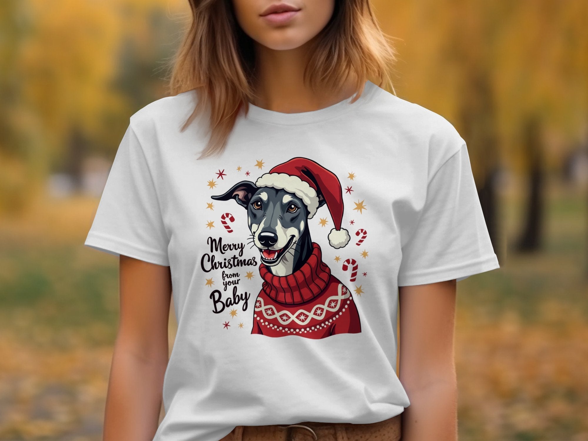 Merry Christmas Greyhound Dog T-Shirt, Festive Holiday Greyhound Tee, Cute Dog Lover Gift, Santa Hat Greyhound Shirt, Fun Pet Lover Top - Craig Michael Design