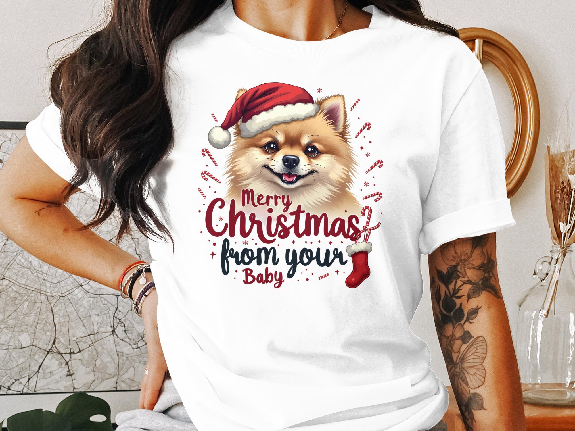 Merry Christmas Pomeranian Dog T Shirt Cute Puppy Tee Holiday Shirt Pomeranian Lover Gift Festive Christmas Pomeranian Top - Craig Michael Design