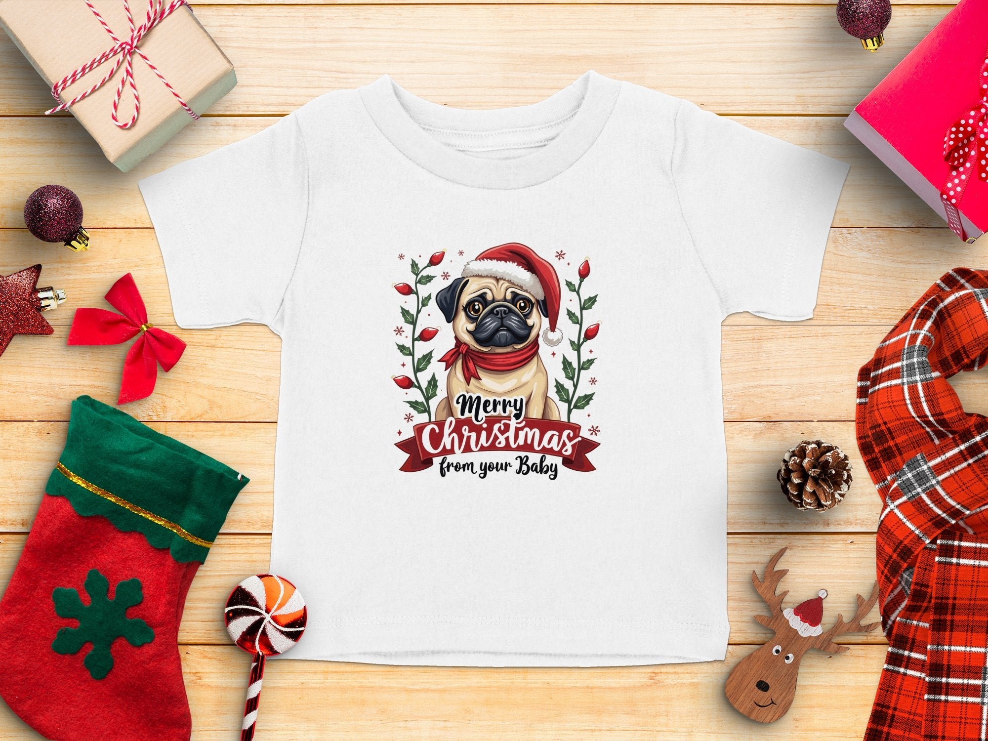 Merry Christmas Pug T-Shirt, Cute Pug in Santa Hat, Holiday Dog Shirt, Christmas Gift for Pug Owners, Festive Pug Tee - Craig Michael Design