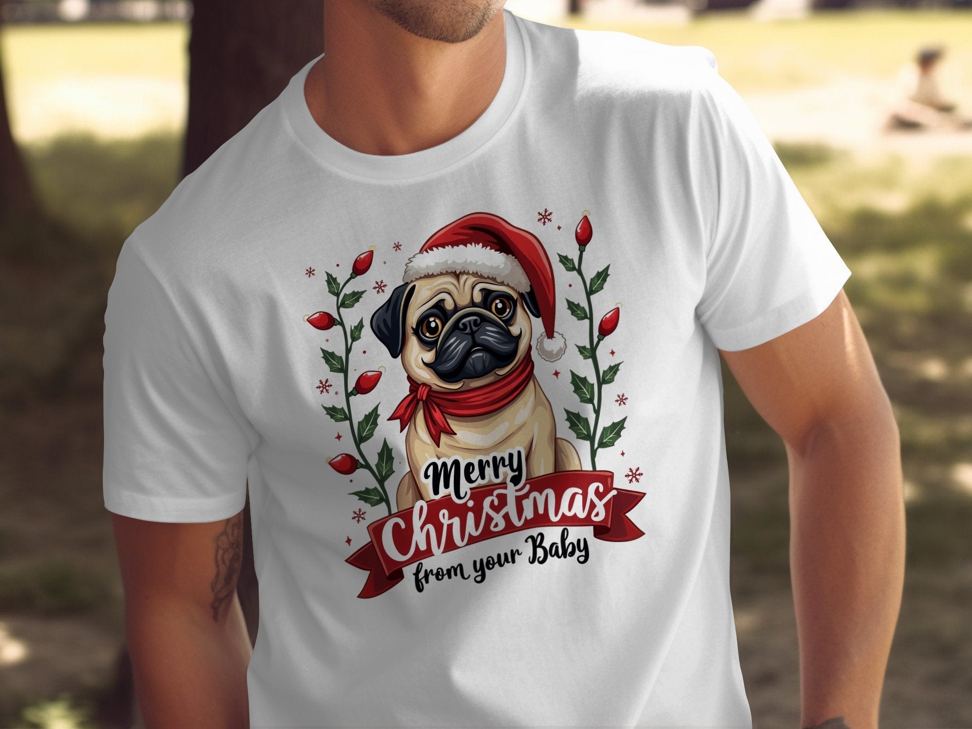 Merry Christmas Pug T-Shirt, Cute Pug in Santa Hat, Holiday Dog Shirt, Christmas Gift for Pug Owners, Festive Pug Tee - Craig Michael Design