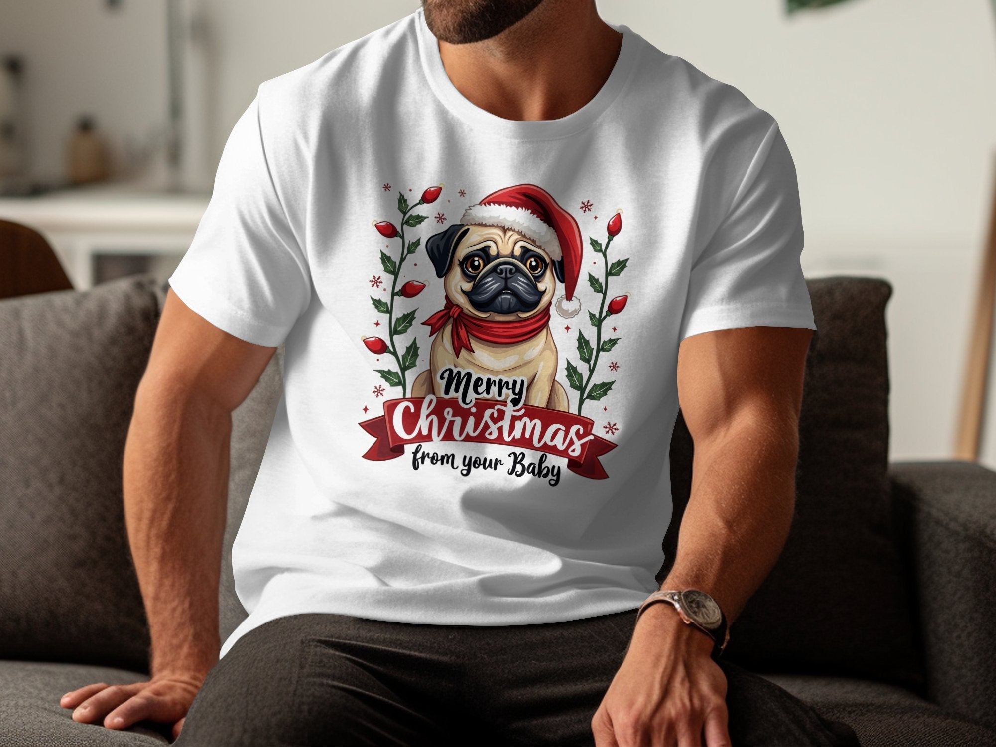 Merry Christmas Pug T-Shirt, Cute Pug in Santa Hat, Holiday Dog Shirt, Christmas Gift for Pug Owners, Festive Pug Tee - Craig Michael Design