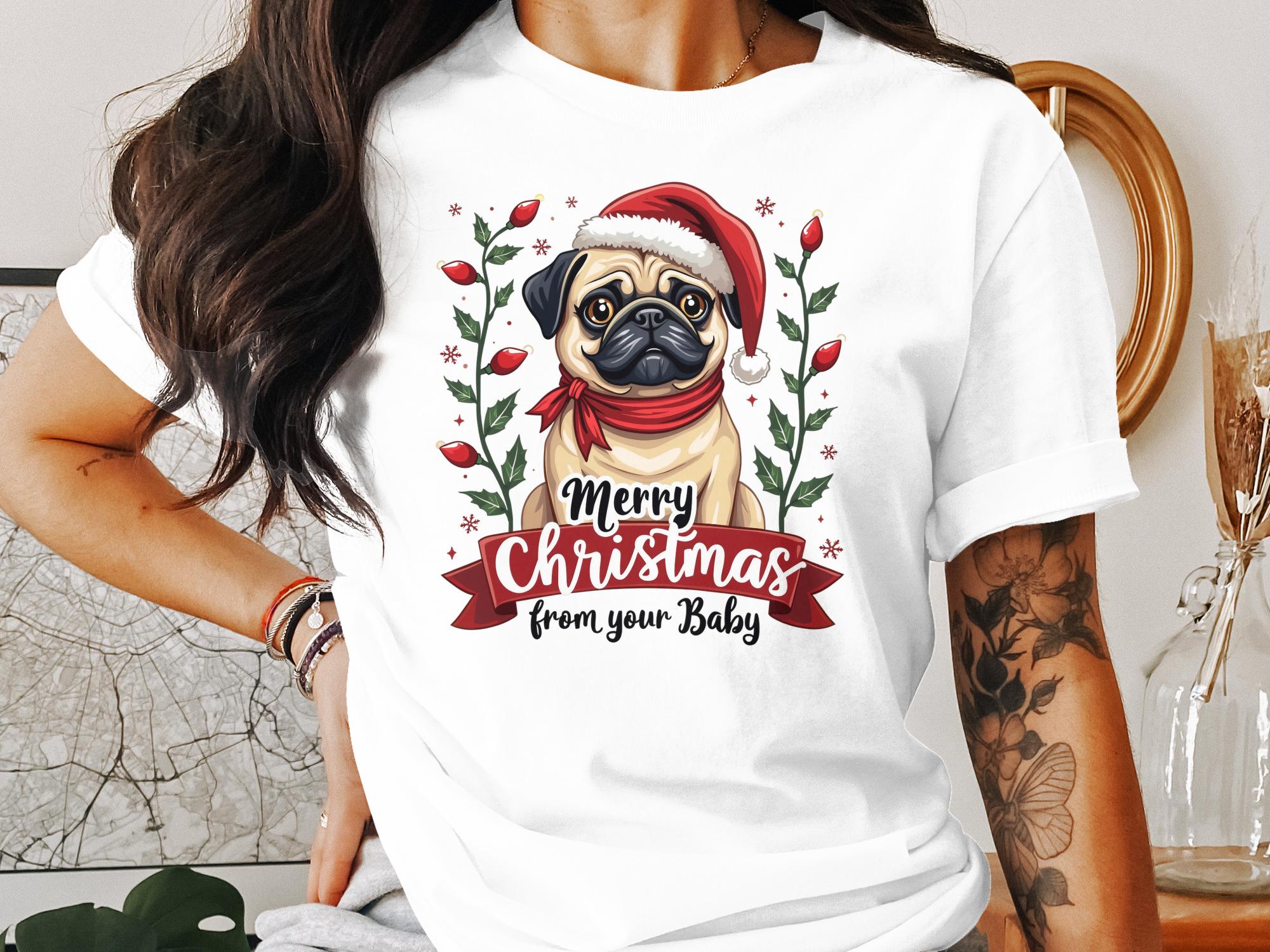 Merry Christmas Pug T-Shirt, Cute Pug in Santa Hat, Holiday Dog Shirt, Christmas Gift for Pug Owners, Festive Pug Tee - Craig Michael Design