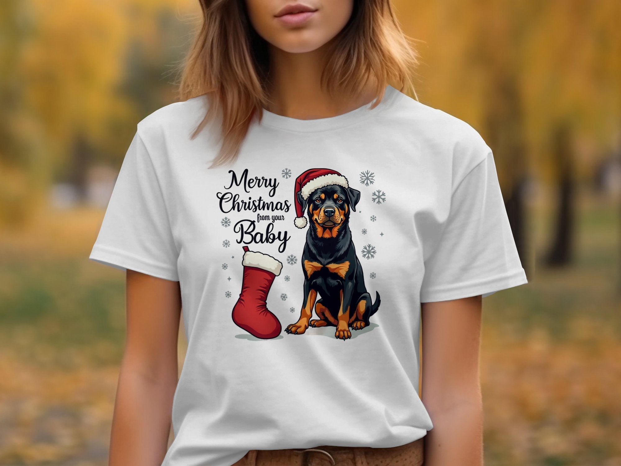 Merry Christmas Rottweiler T Shirt with Santa Hat Cute Dog Christmas Graphic Tee Festive Holiday Rottweiler Lovers Gift - Craig Michael Design