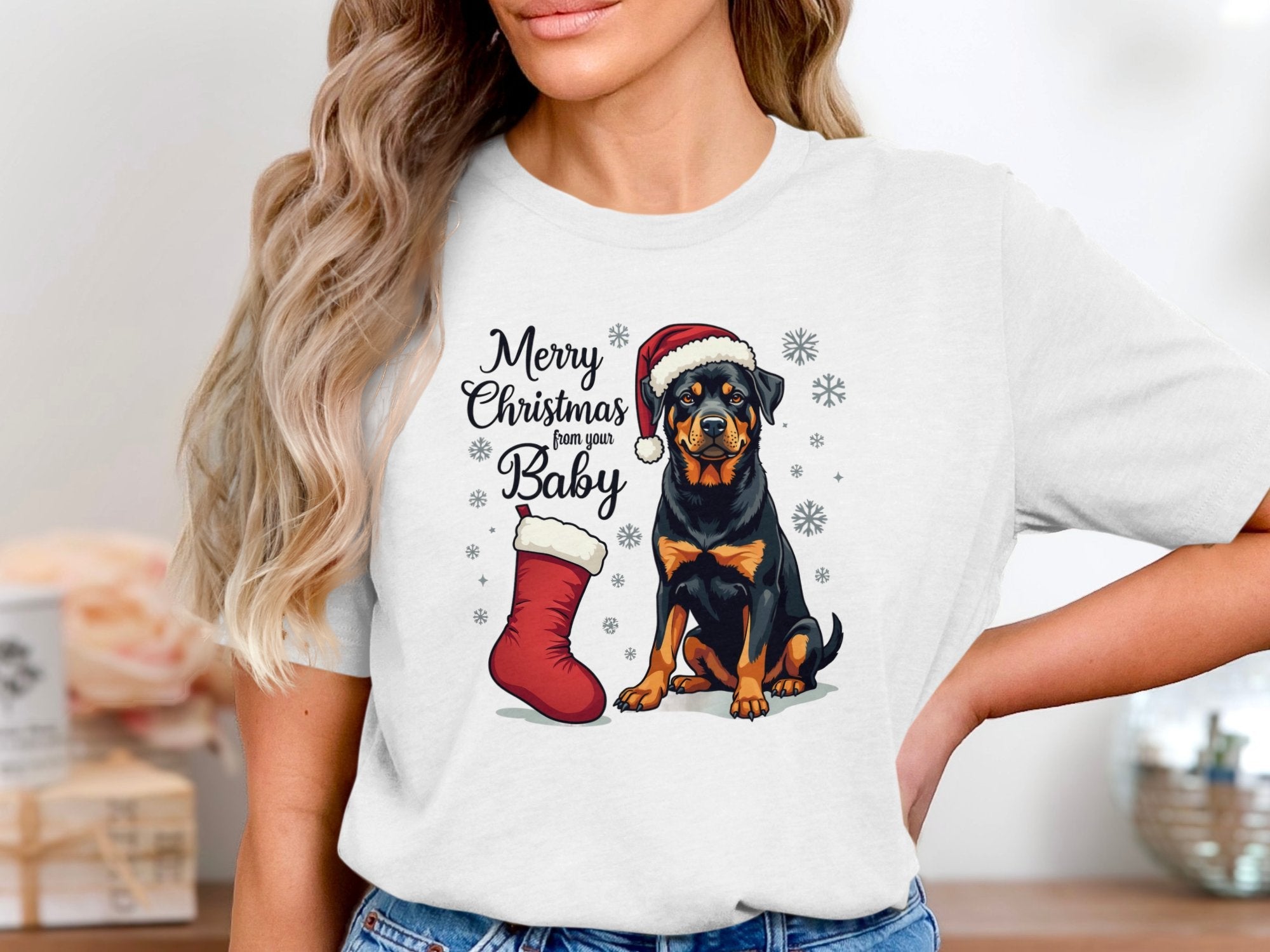 Merry Christmas Rottweiler T Shirt with Santa Hat Cute Dog Christmas Graphic Tee Festive Holiday Rottweiler Lovers Gift - Craig Michael Design