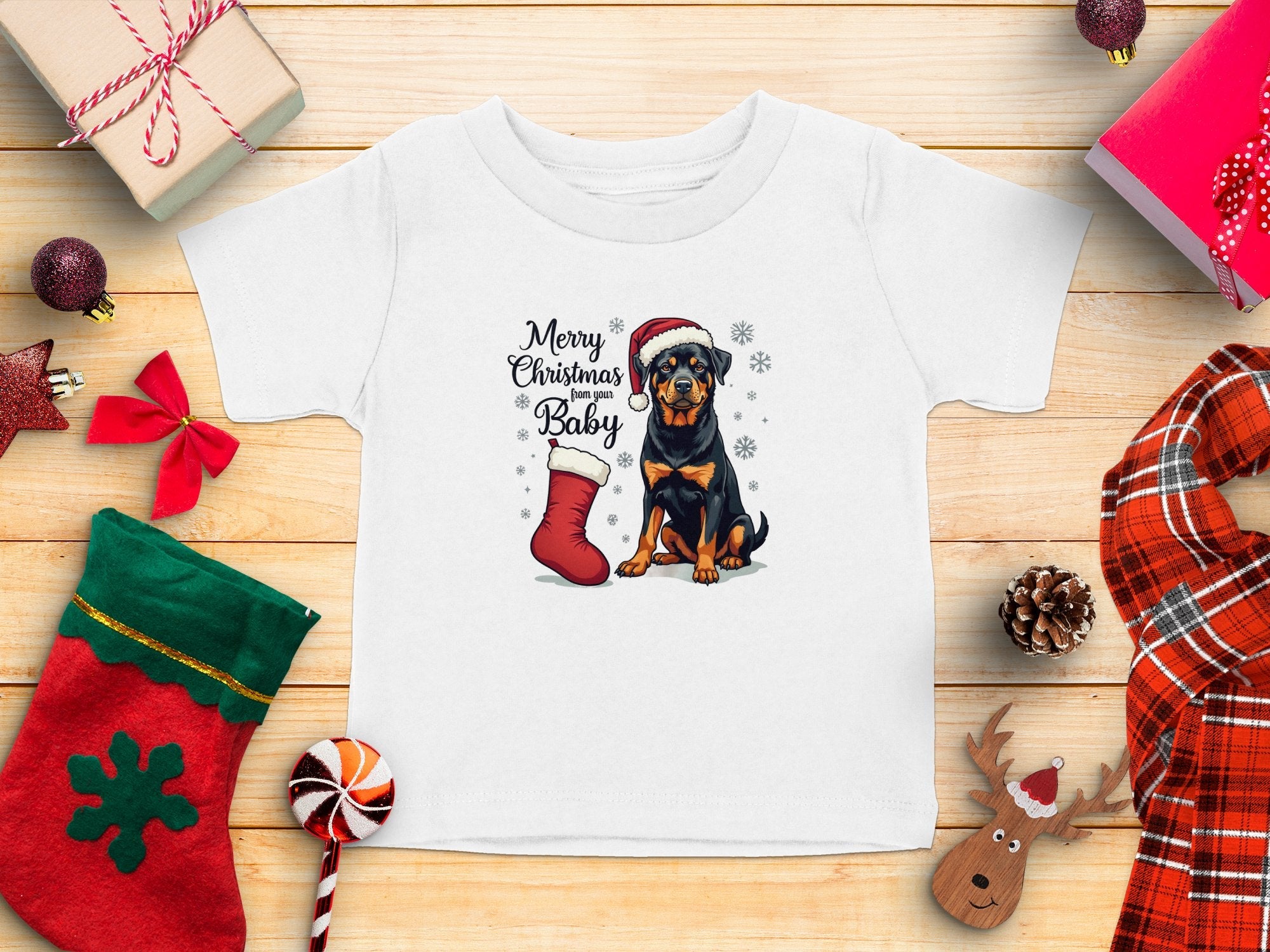 Merry Christmas Rottweiler T Shirt with Santa Hat Cute Dog Christmas Graphic Tee Festive Holiday Rottweiler Lovers Gift - Craig Michael Design