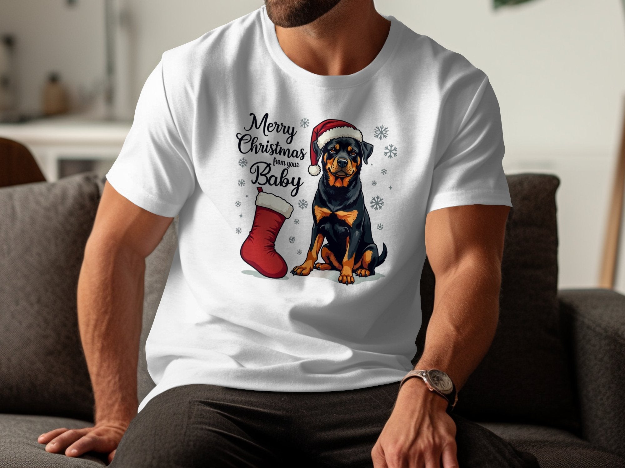 Merry Christmas Rottweiler T Shirt with Santa Hat Cute Dog Christmas Graphic Tee Festive Holiday Rottweiler Lovers Gift - Craig Michael Design