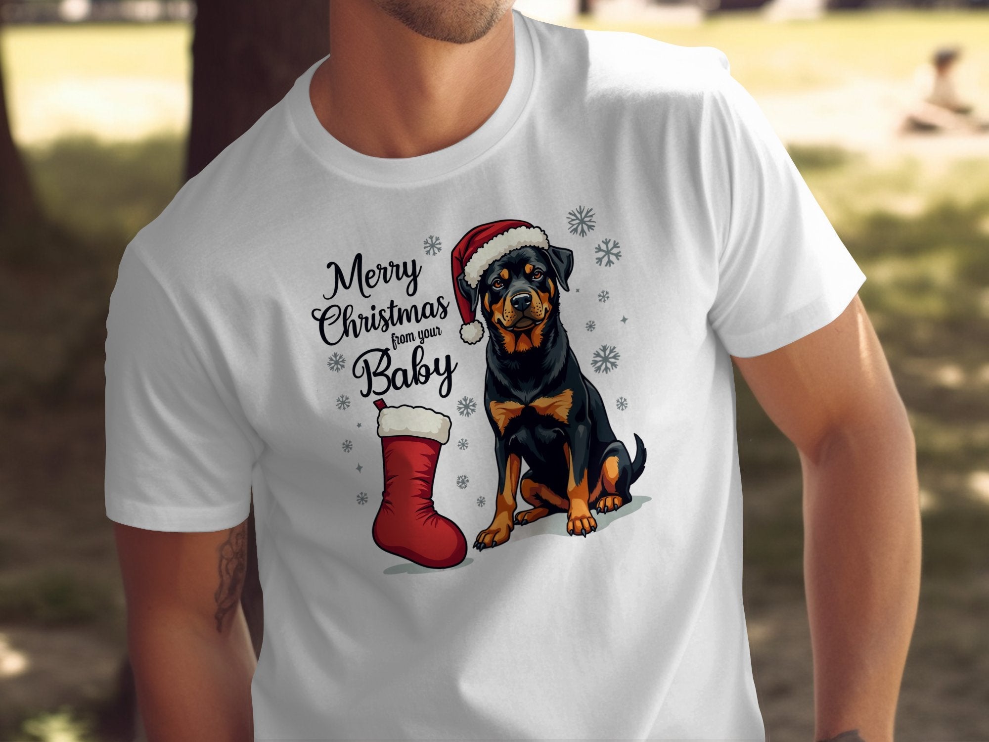 Merry Christmas Rottweiler T Shirt with Santa Hat Cute Dog Christmas Graphic Tee Festive Holiday Rottweiler Lovers Gift - Craig Michael Design