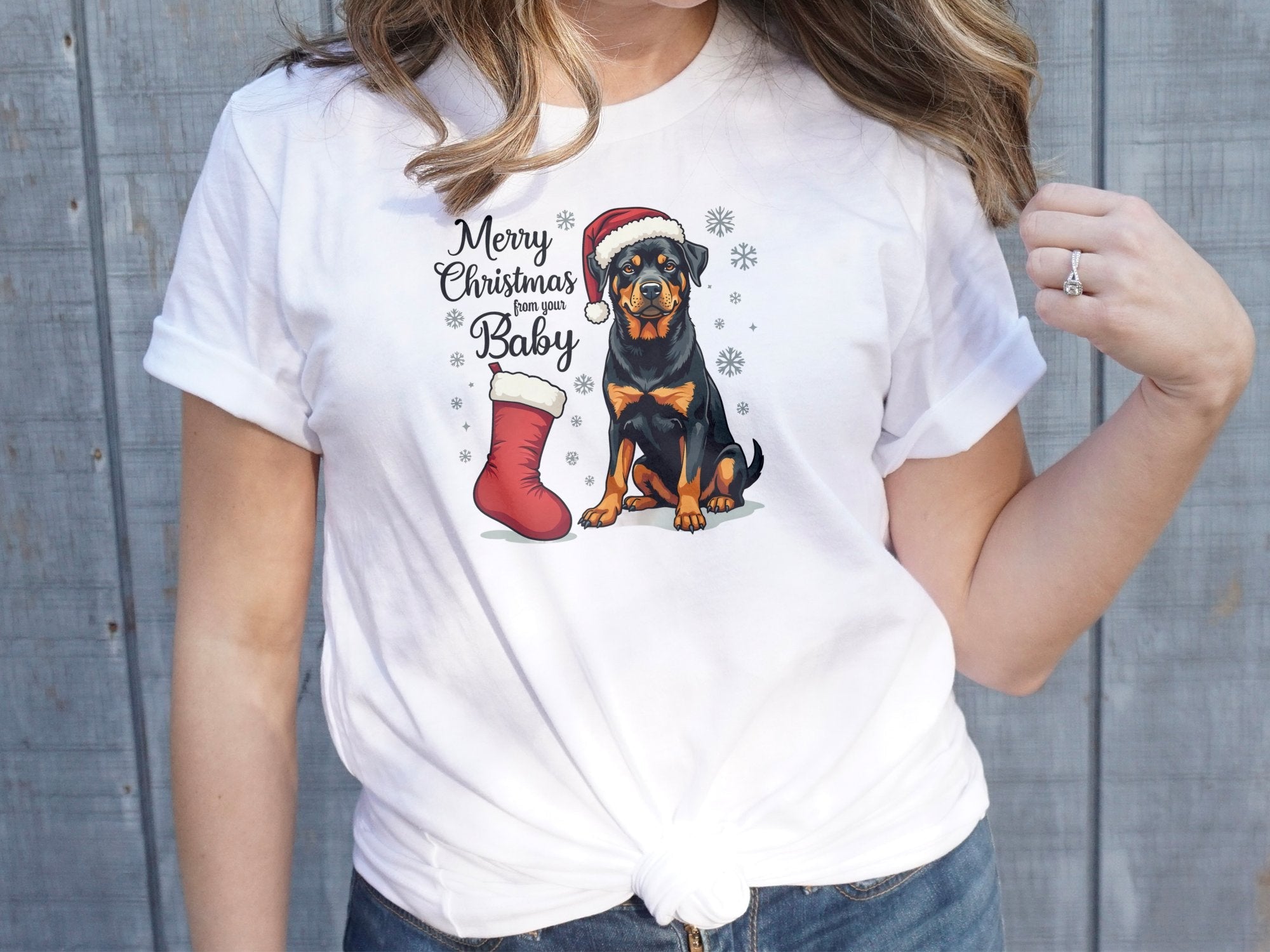 Merry Christmas Rottweiler T Shirt with Santa Hat Cute Dog Christmas Graphic Tee Festive Holiday Rottweiler Lovers Gift - Craig Michael Design