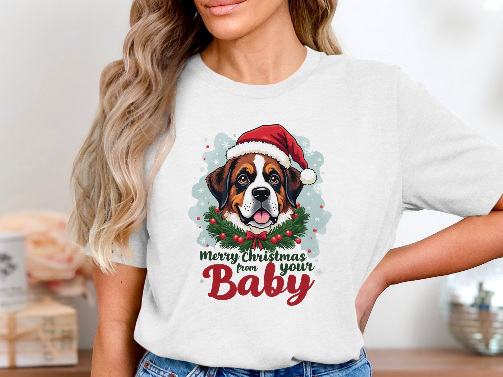 Merry Christmas Saint Bernard Dog T-Shirt Cute Santa Dog Holiday Graphic Tee Christmas Gift for Dog Lovers XMAS Shirt - Craig Michael Design