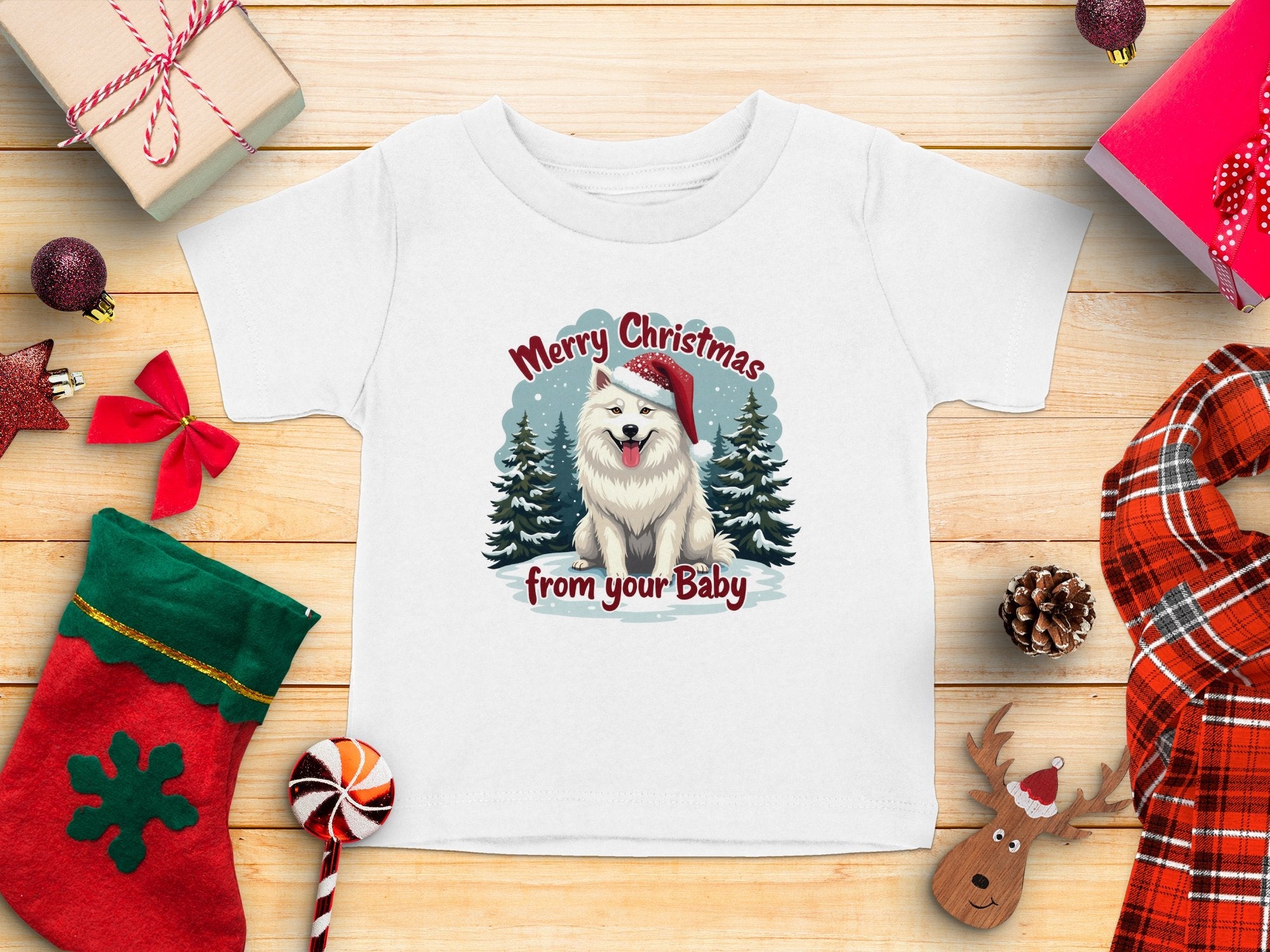 Merry Christmas Samoyed Dog T-Shirt Holiday Pet Lover Gift Cute Santa Hat Dog Shirt Christmas Tree Scenery Design - Craig Michael Design